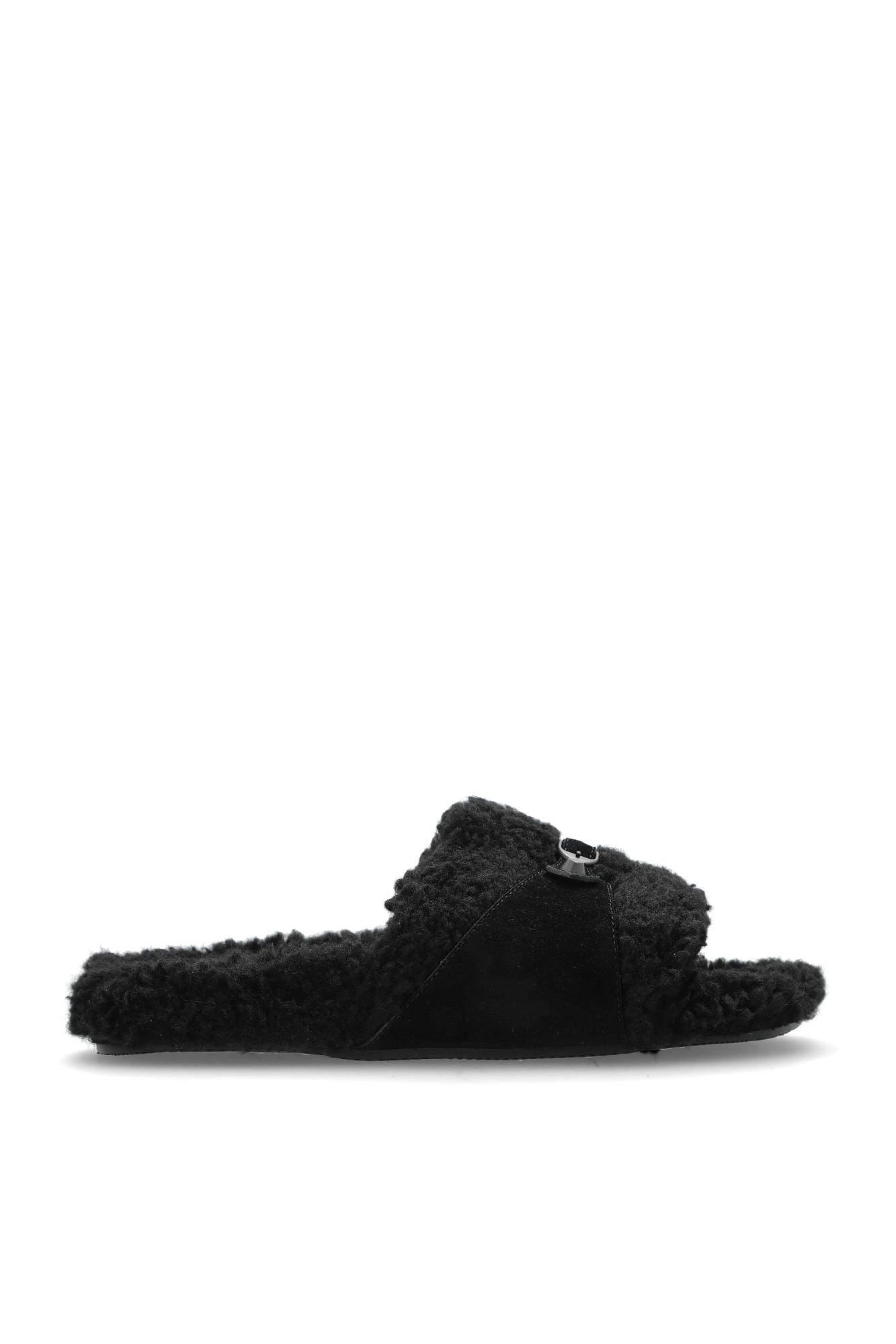 Balenciaga Klapki Ze Sztucznym Futrem, Kobiety, Czarny