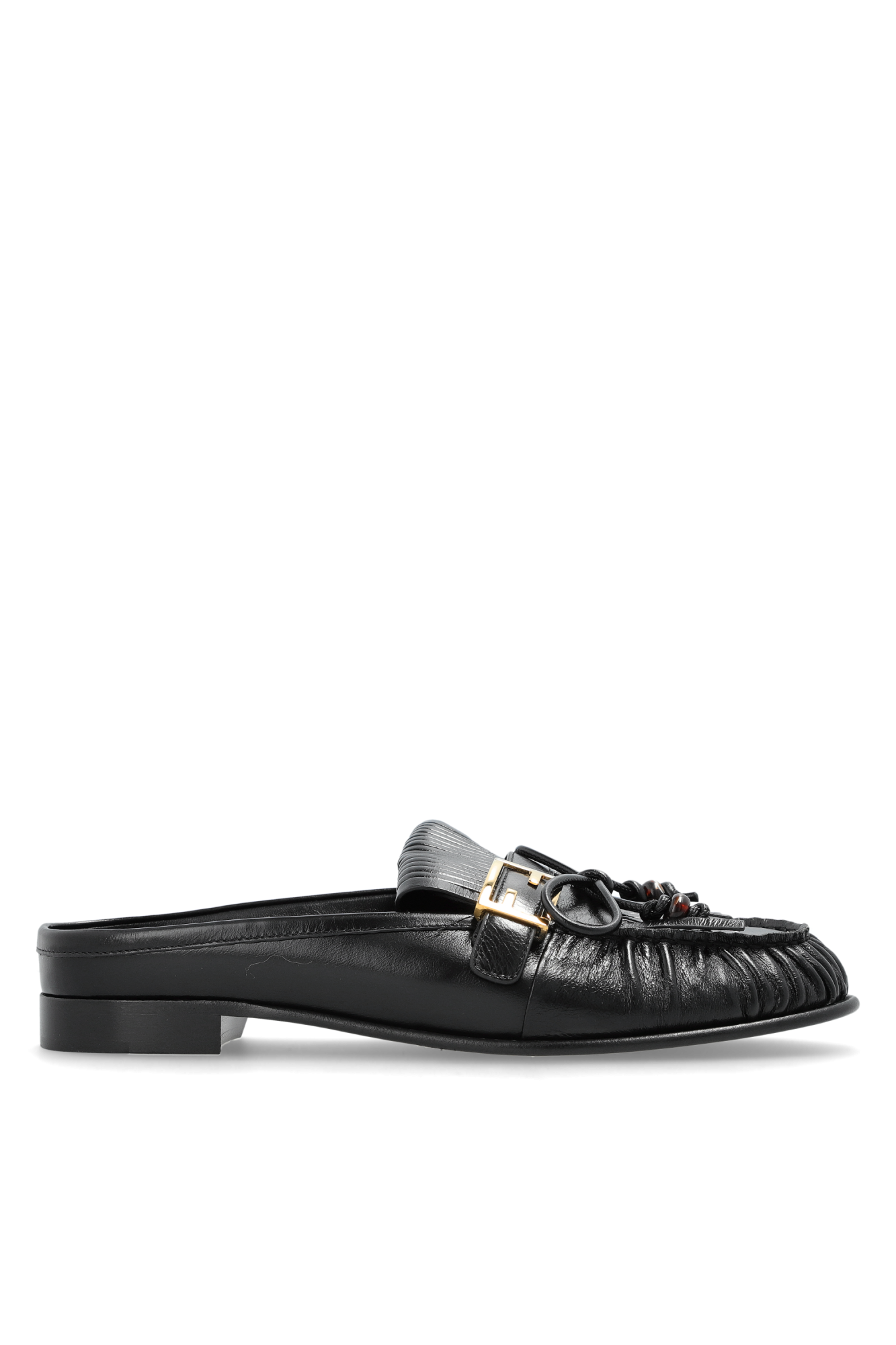Fendi Skórzane Klapki Typu `loafers`, Kobiety, Czarny