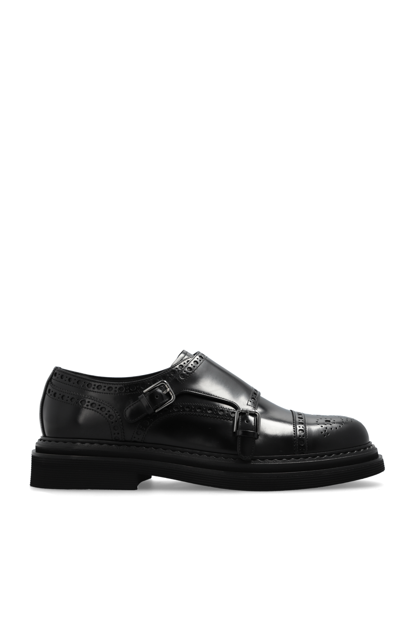 Dolce & Gabbana Skórzane Buty Z Dekoracyjną Perforacją, Mężczyźni, Czarny
