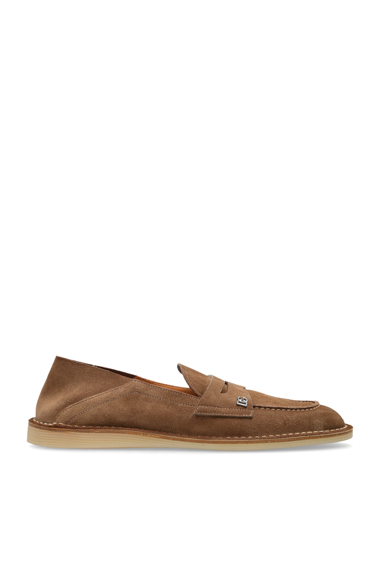 Dolce & Gabbana Zamszowe Buty Z Logo, Mężczyźni, Brązowy