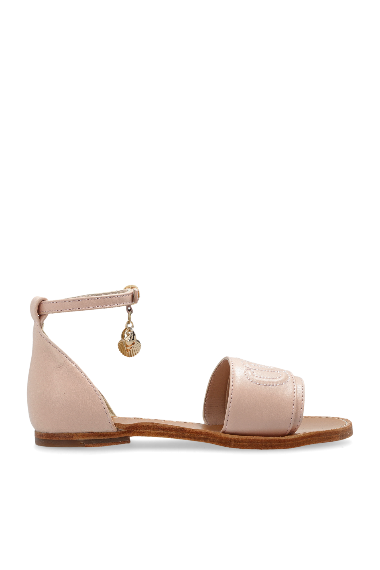Chloé Kids Skórzane Sandały Z Wyszytym Logo, Unisex, Różowy