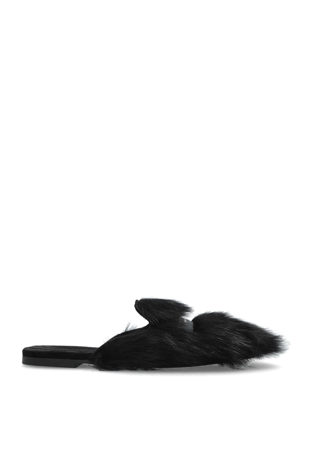 Dolce & Gabbana Futrzane Klapki Z Logo, Kobiety, Czarny