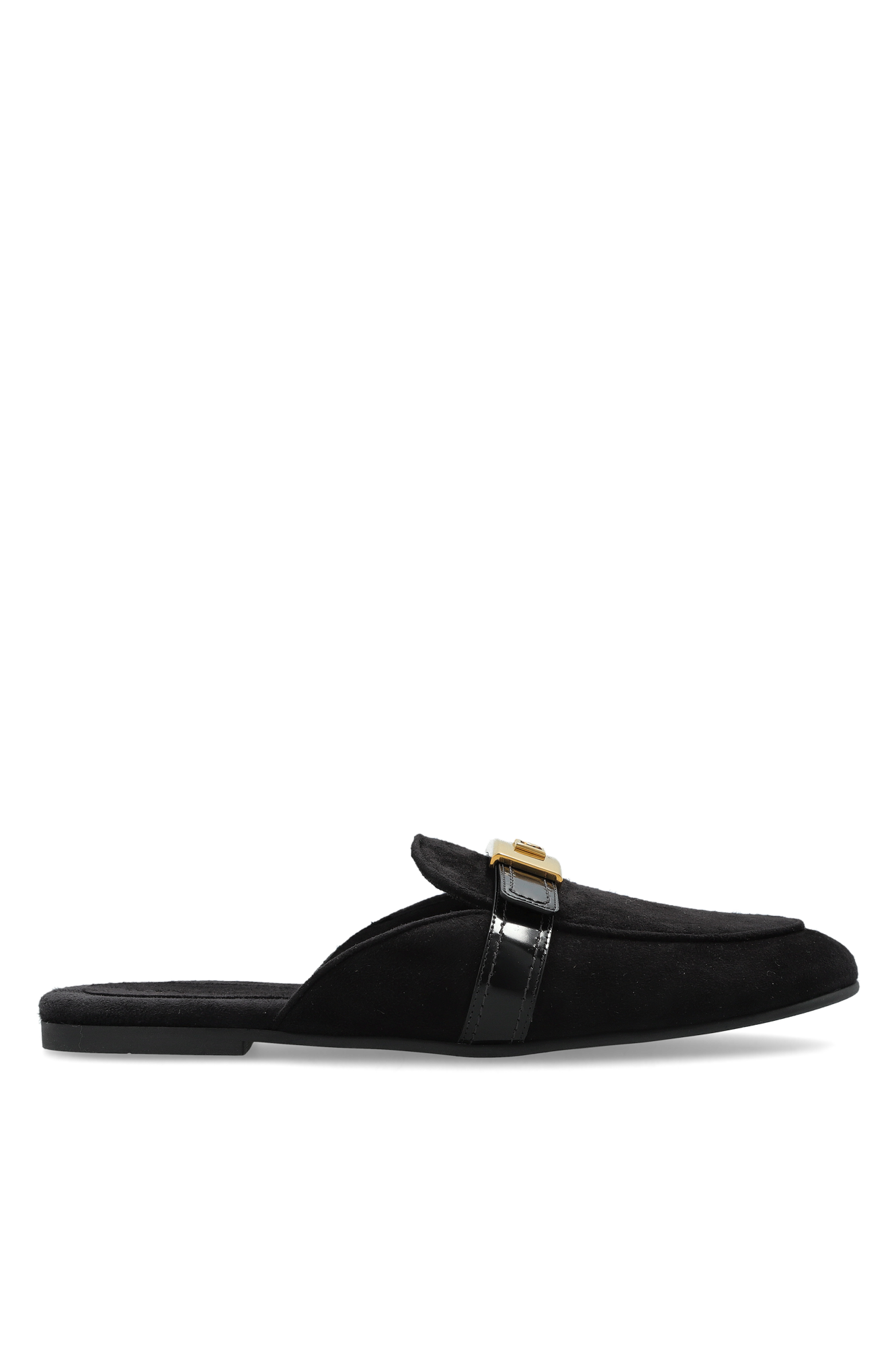 Dolce & Gabbana Zamszowe Klapki Z Logo, Kobiety, Czarny