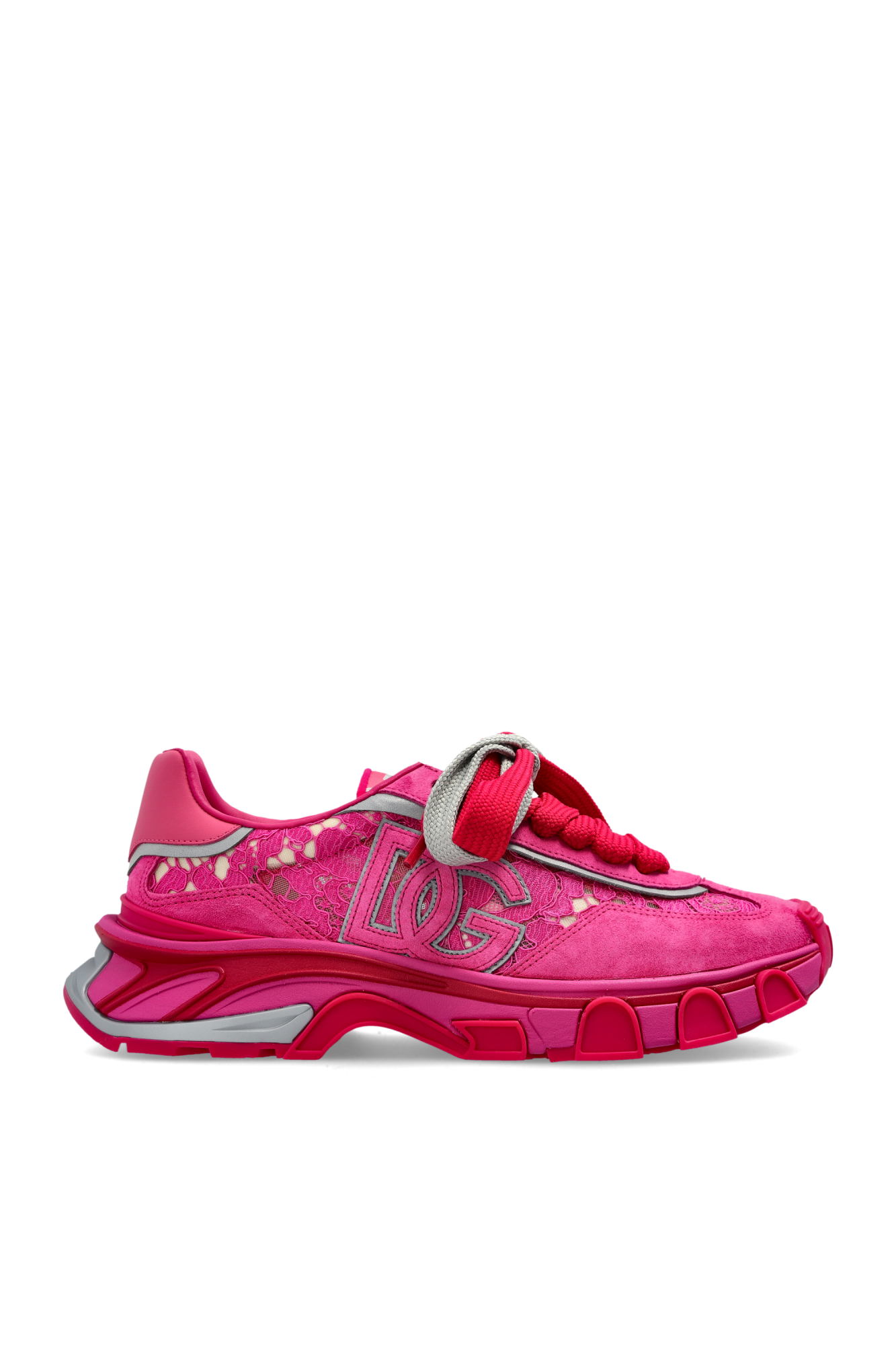Dolce & Gabbana Buty Sportowe Z Koronkowymi Wstawkami, Kobiety, Różowy