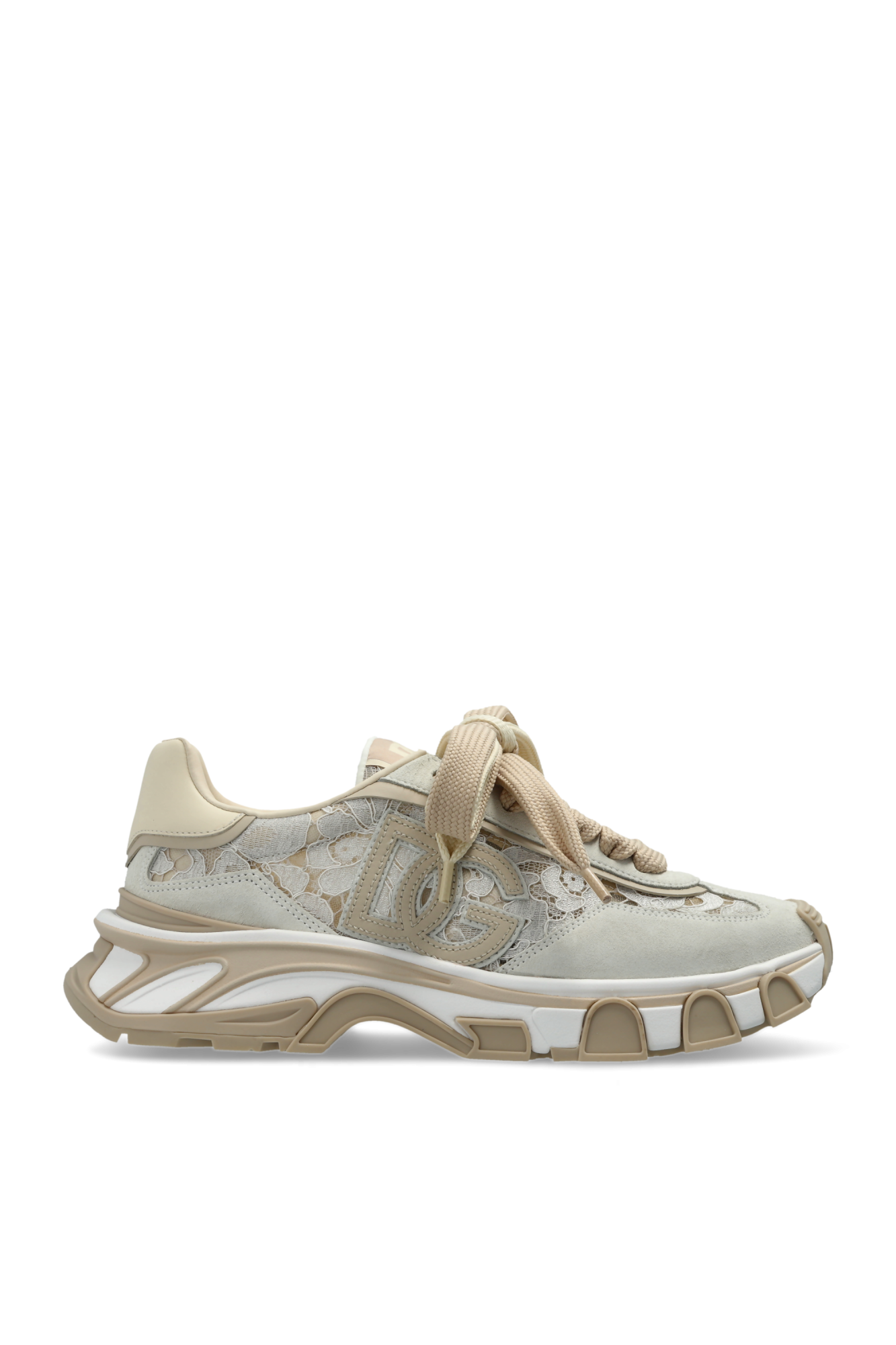 Dolce & Gabbana Buty Sportowe Z Koronkowymi Wstawkami, Kobiety, Kremowy