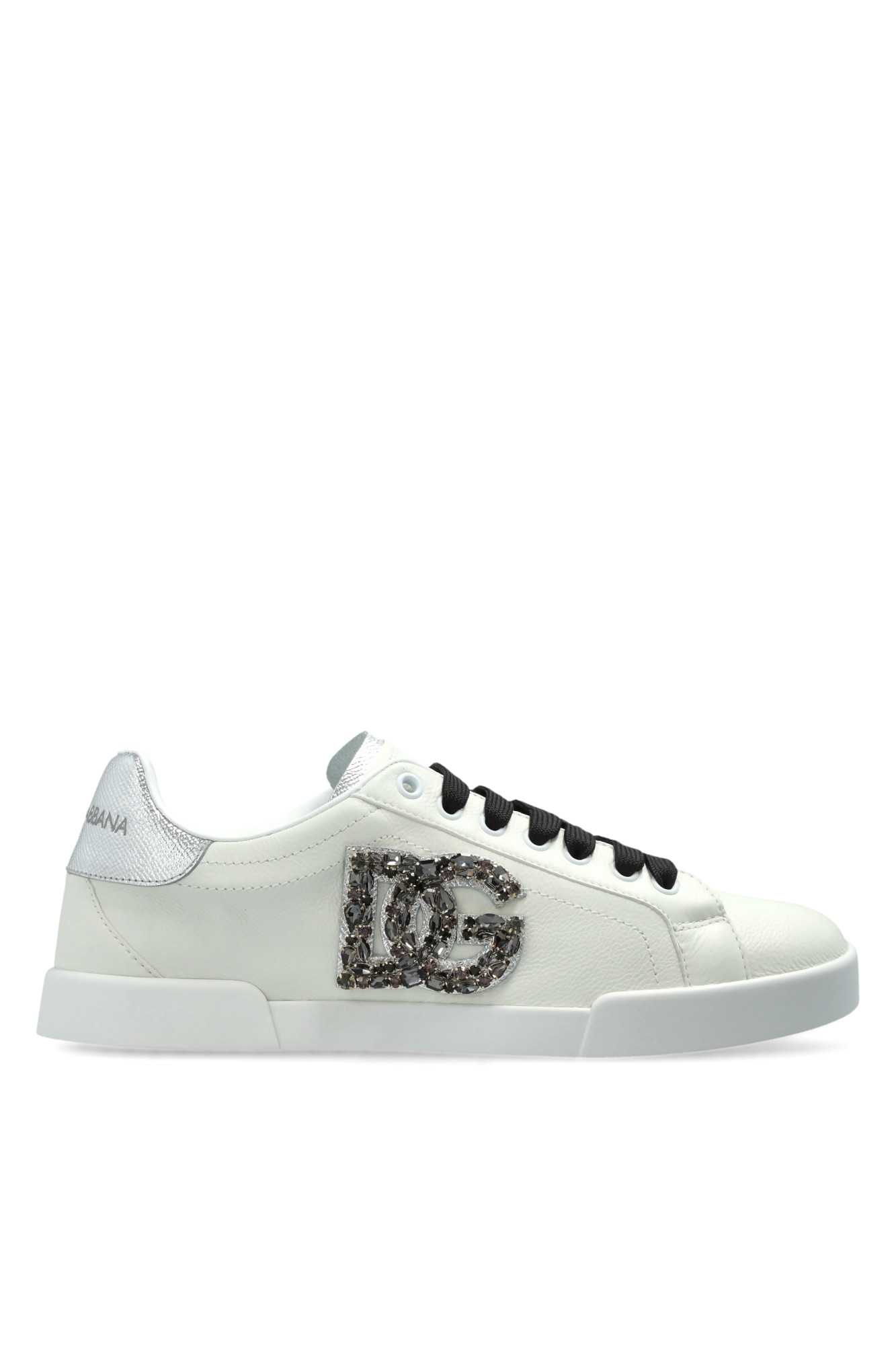 Dolce & Gabbana Skórzane Buty Sportowe Z Logo, Kobiety, Kremowy