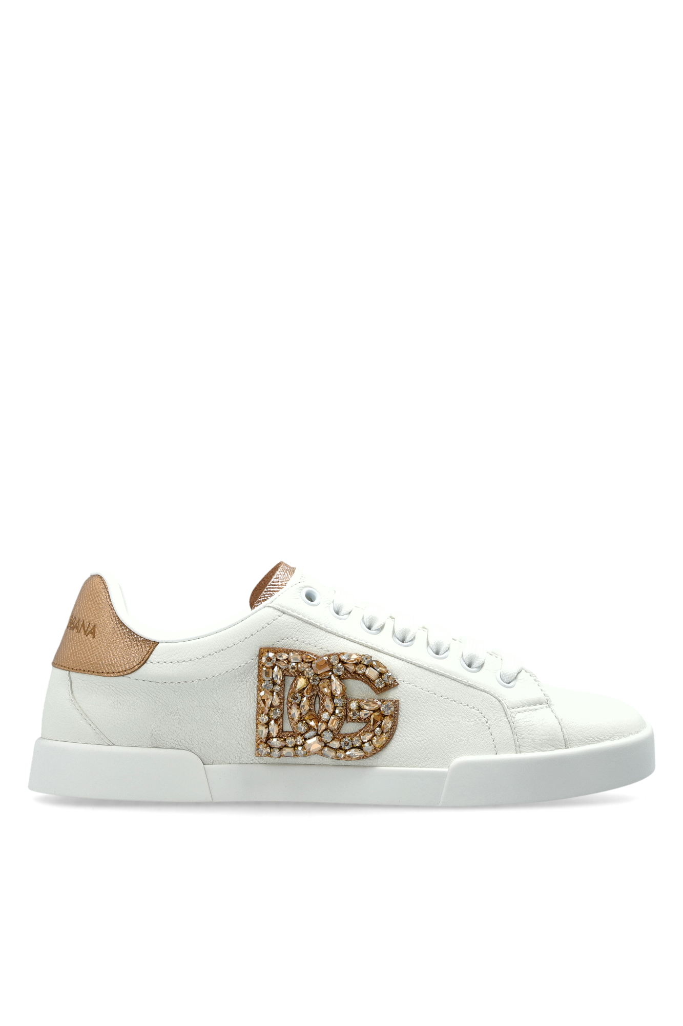 Dolce & Gabbana Skórzane Buty Sportowe Z Logo, Kobiety, Kremowy