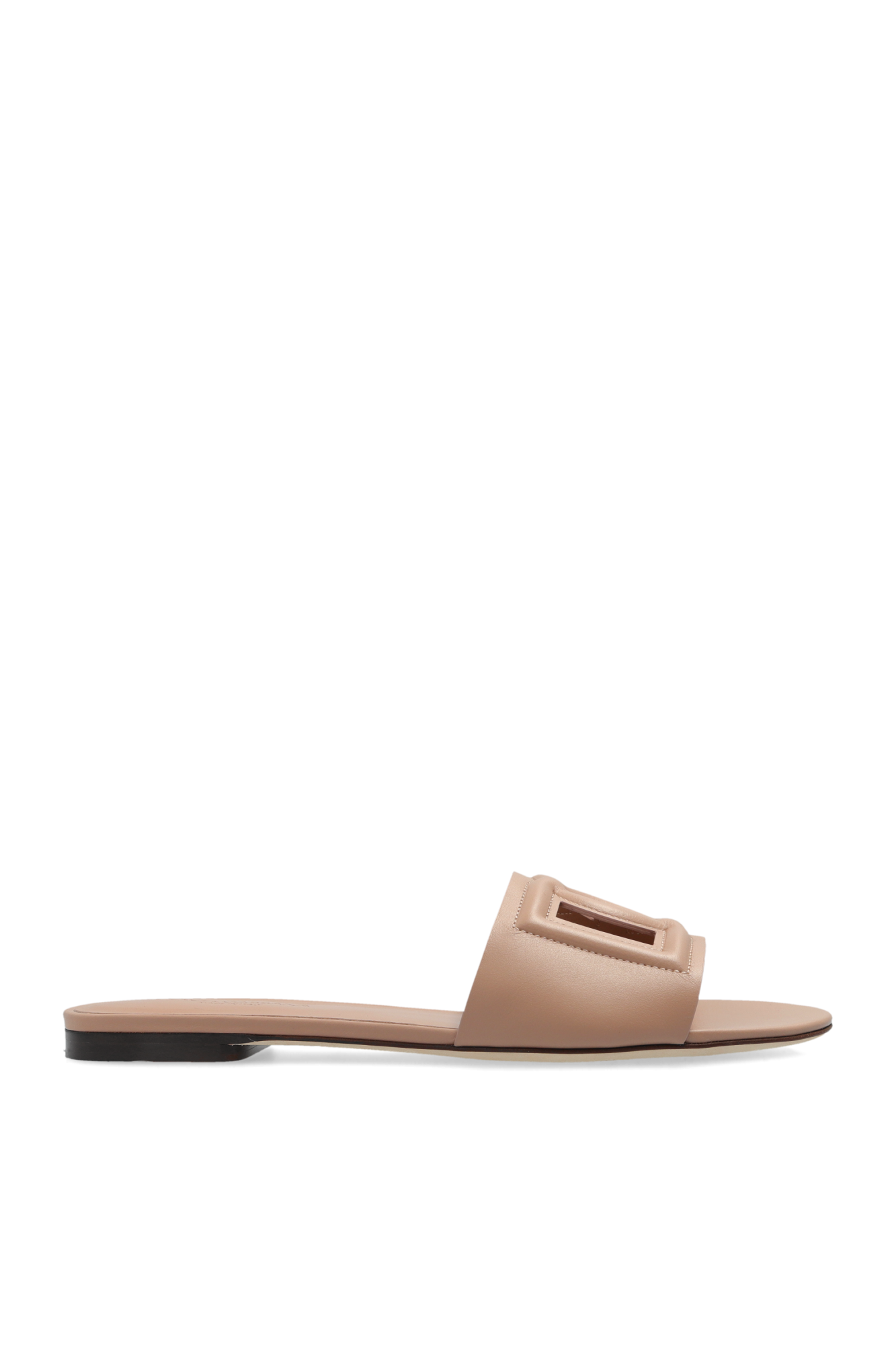 Dolce & Gabbana Skórzane Klapki, Kobiety, Beżowy
