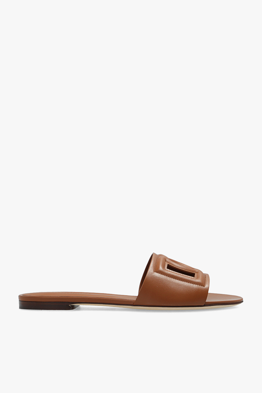 Dolce & Gabbana Skórzane Klapki ‘Bianca’, Kobiety, Brązowy