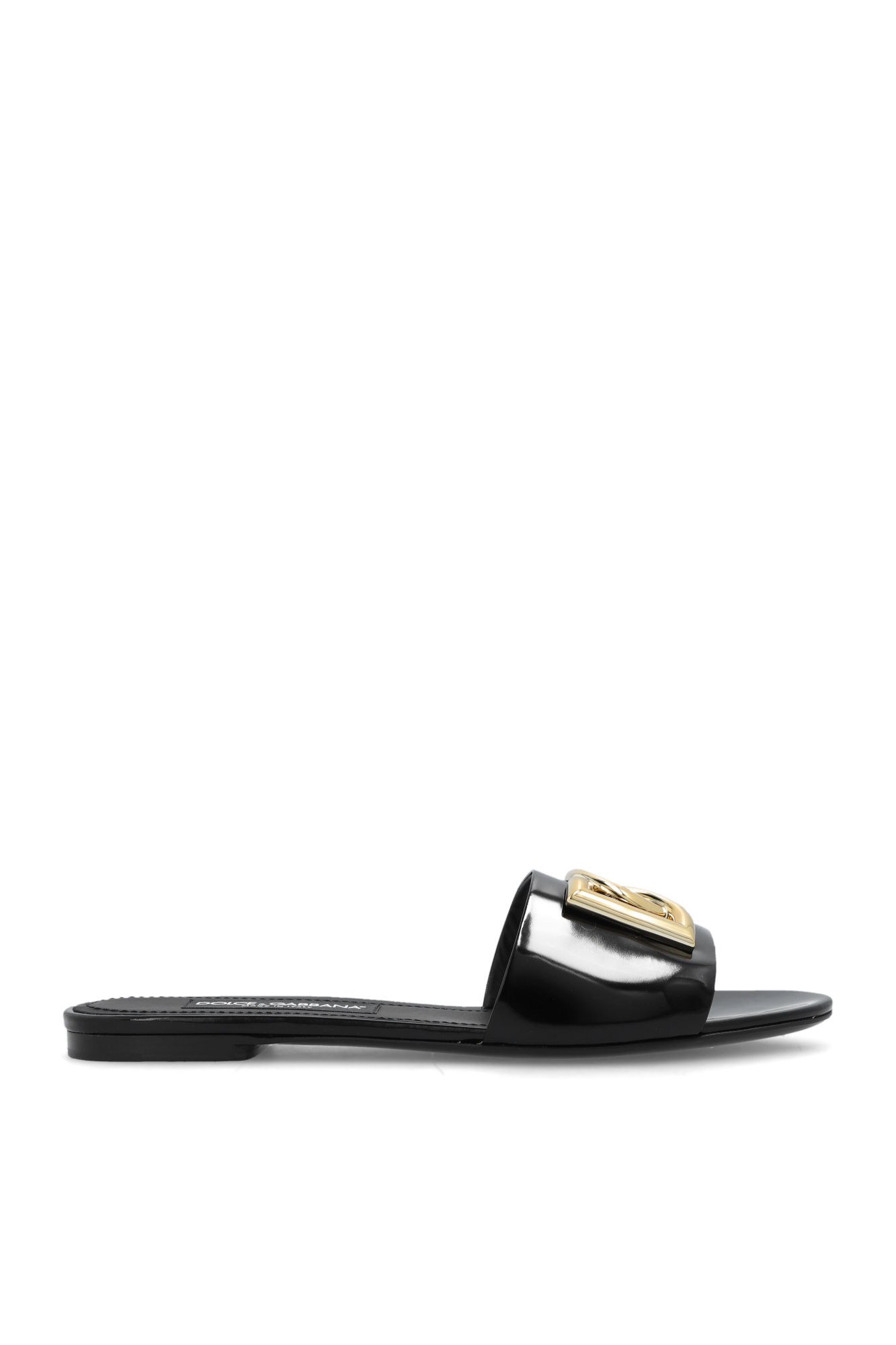 Dolce & Gabbana Skórzane Klapki Z Logo, Kobiety, Czarny