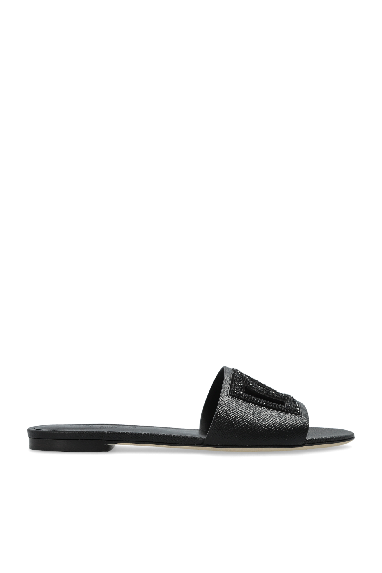 Dolce & Gabbana Skórzane Klapki Z Logo, Kobiety, Czarny