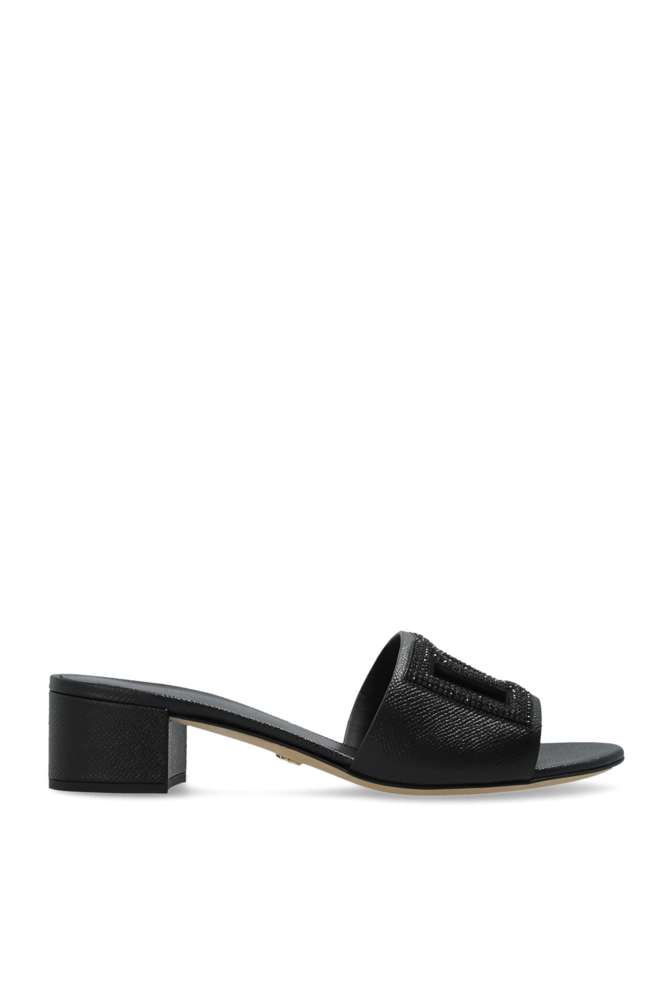 Dolce & Gabbana Klapki Na Obcasie Z Logo, Kobiety, Czarny