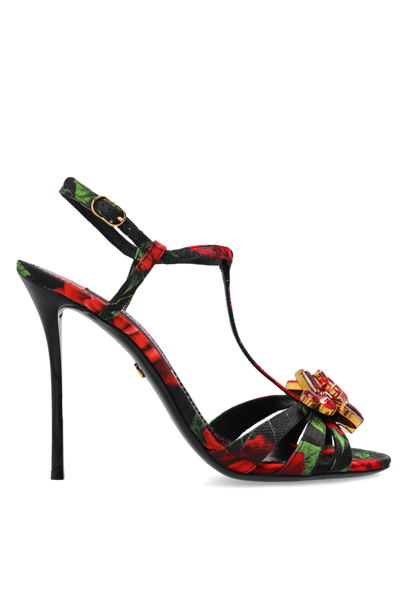 Dolce & Gabbana Sandały Na Obcasie Z Motywem Kwiatowym, Kobiety, Czarny