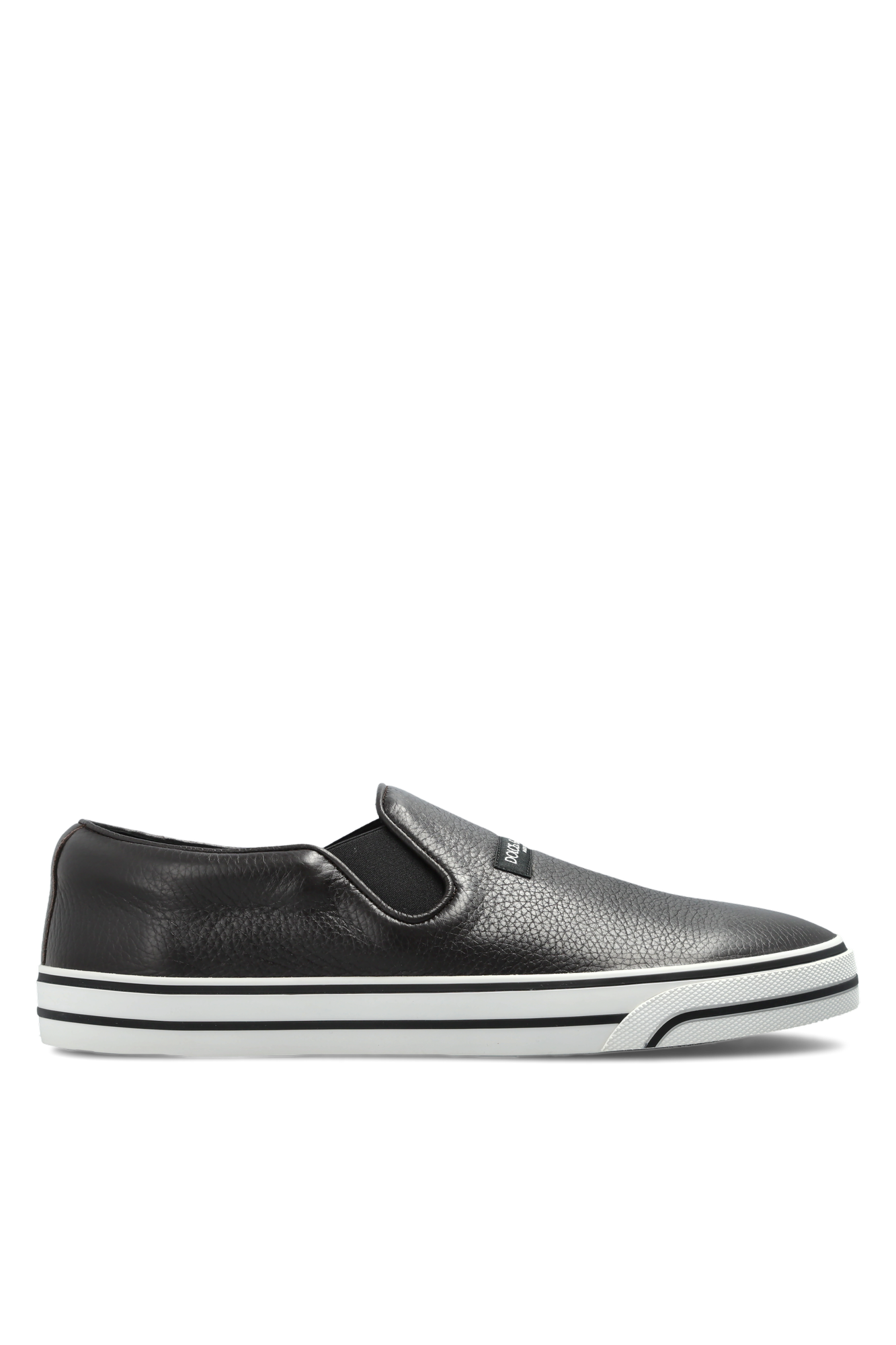 Dolce & Gabbana Skórzane Buty Sportowe Z Logo, Mężczyźni, Czarny