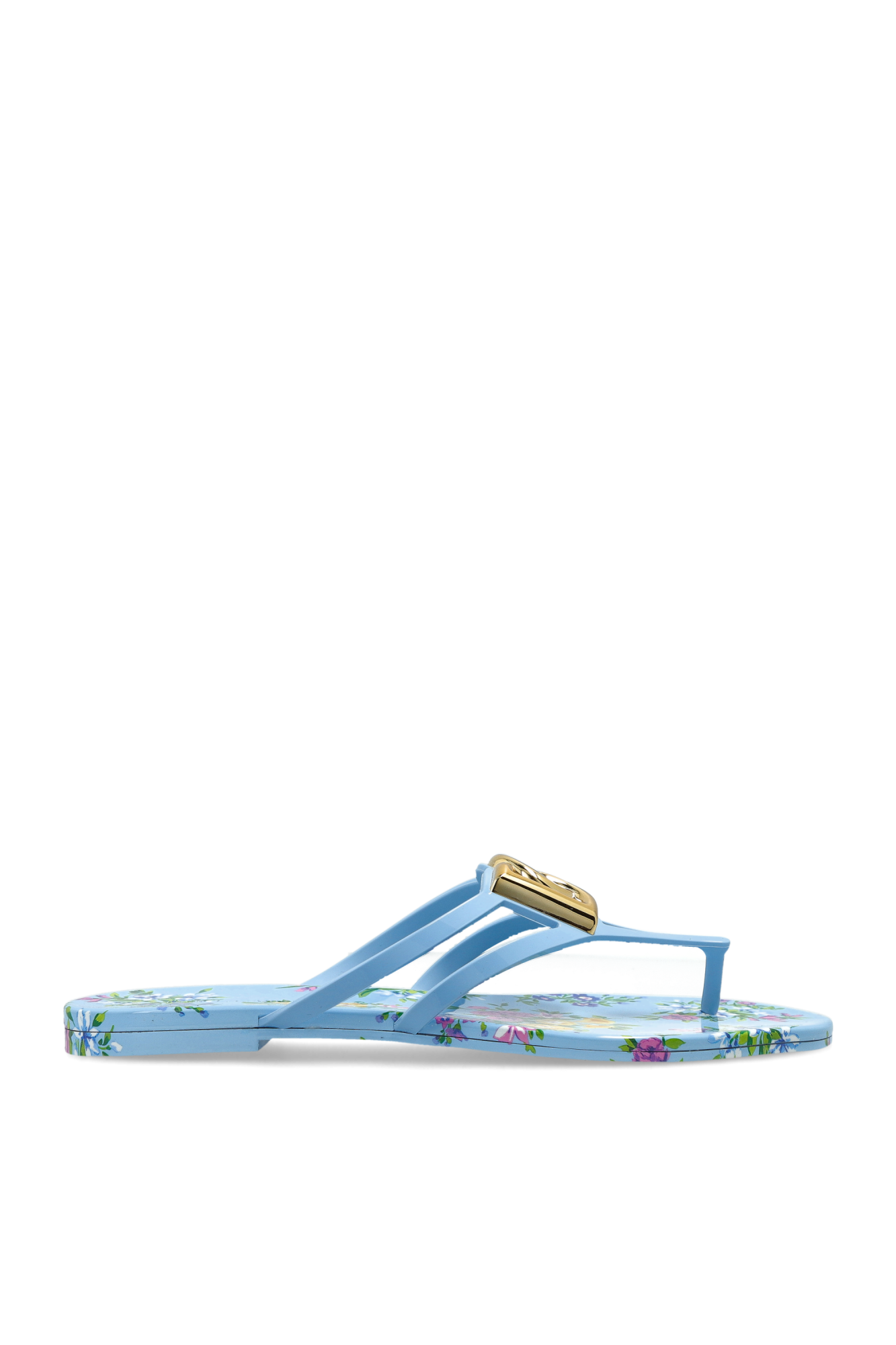 Dolce & Gabbana Gumowe Klapki Z Logo, Kobiety, Jasnoniebieski