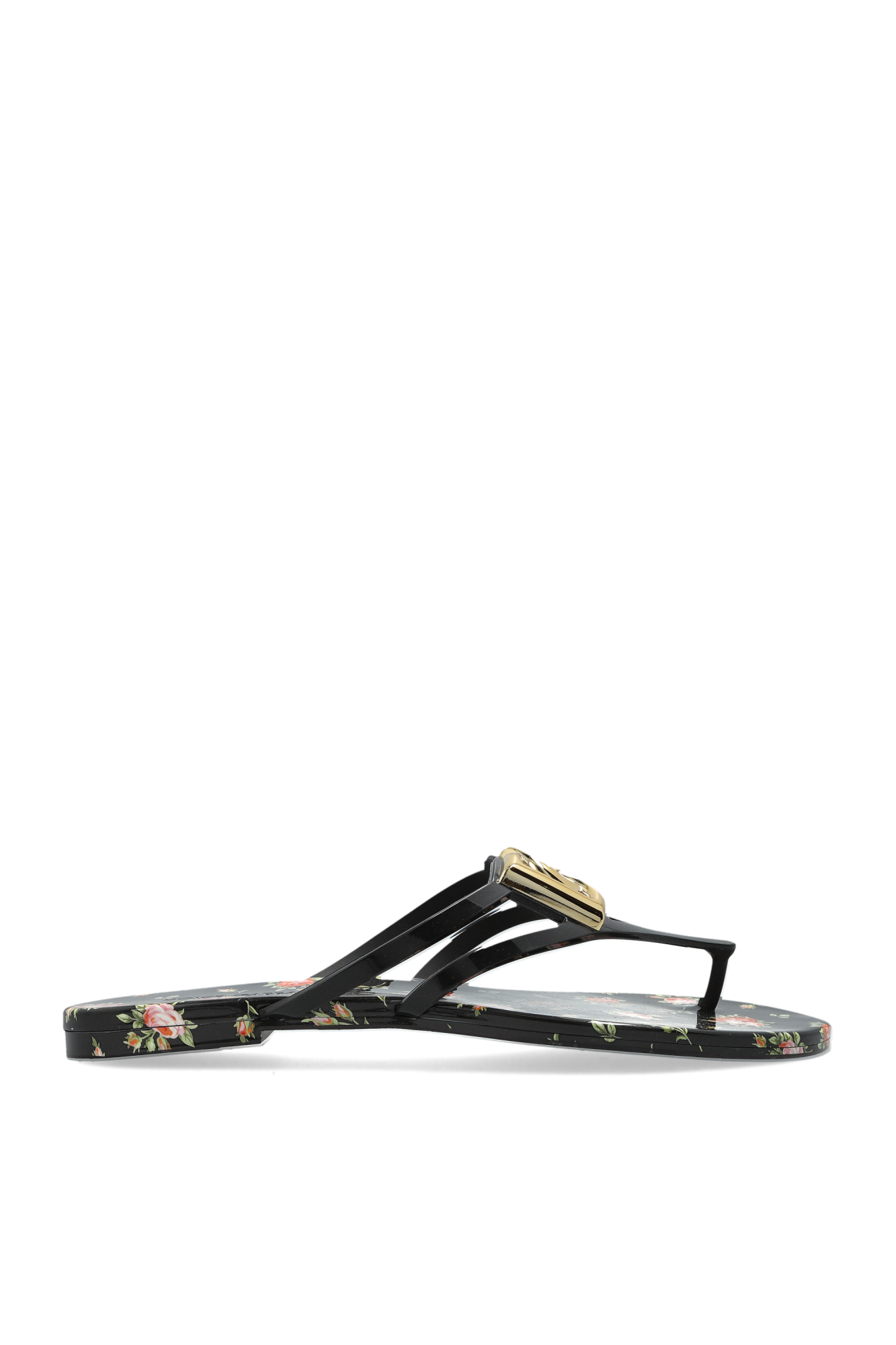 Dolce & Gabbana Gumowe Klapki Z Logo, Kobiety, Czarny