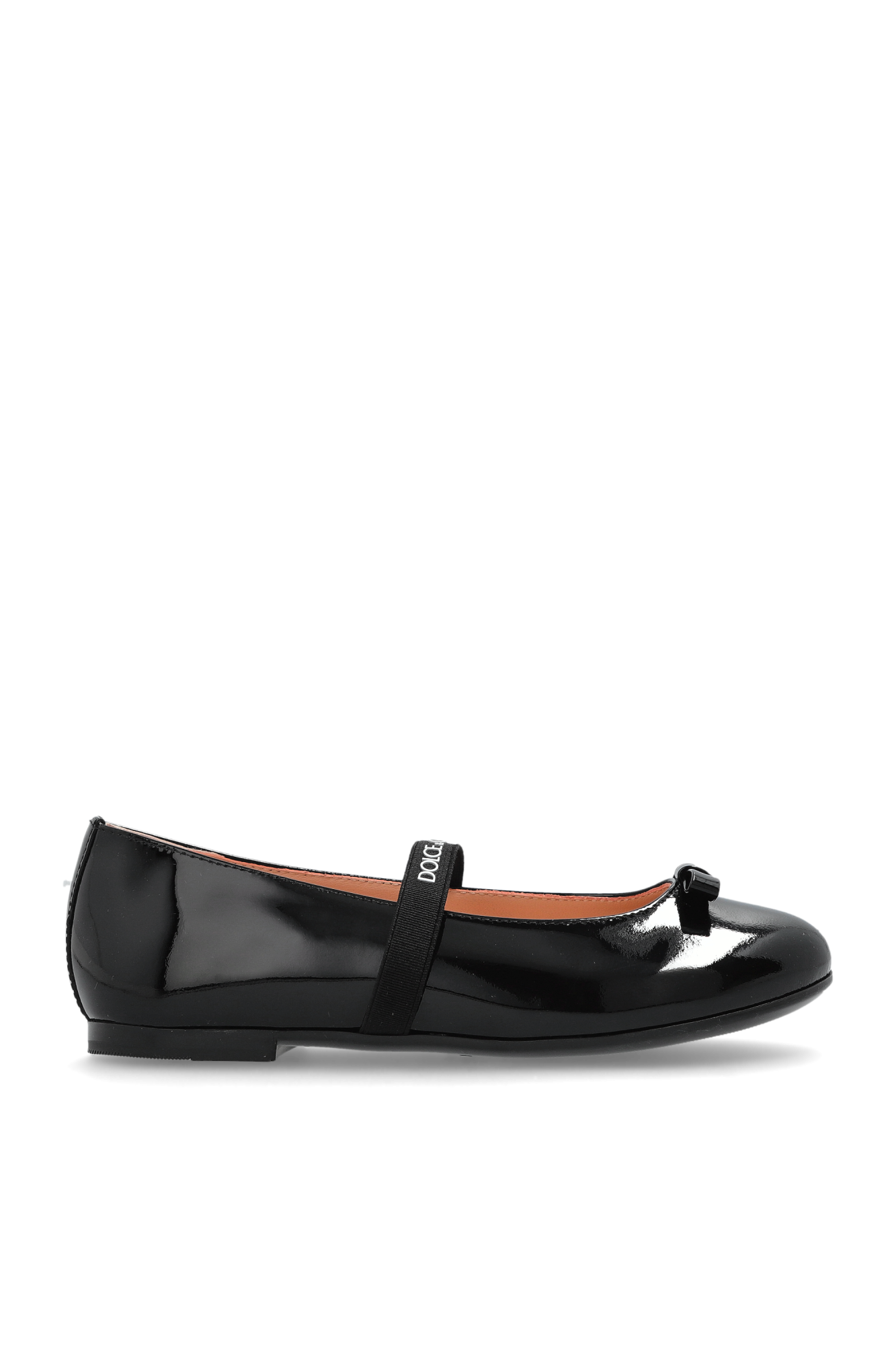 Dolce & Gabbana Kids Skórzane Baleriny Z Elastycznym Paskiem, Unisex, Czarny