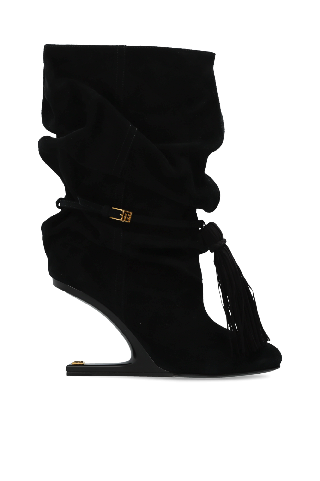 Balmain Zamszowe Botki Na Koturnie, Kobiety, Czarny
