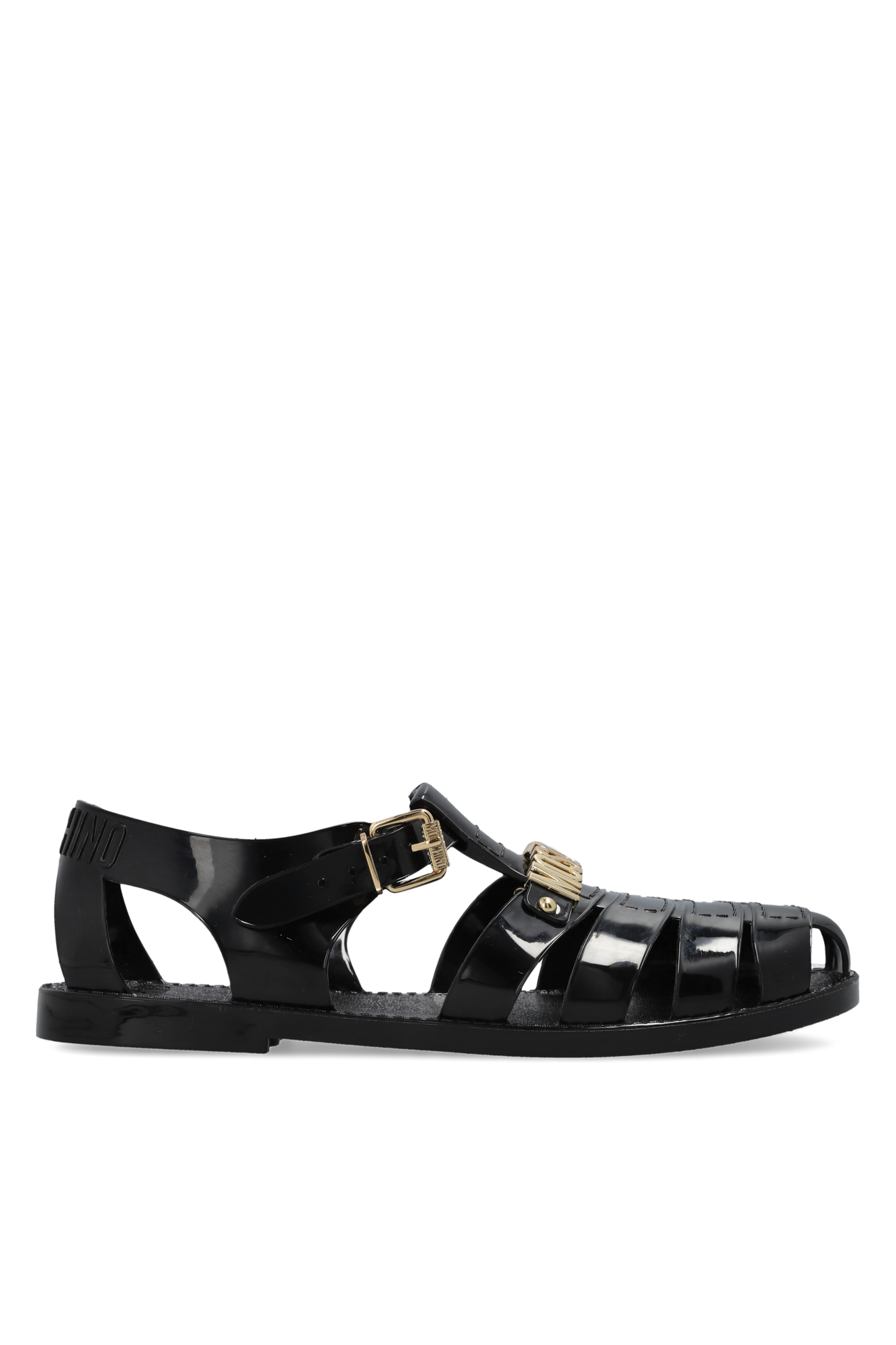 Moschino Gumowe Sandały Z Logo, Mężczyźni, Czarny