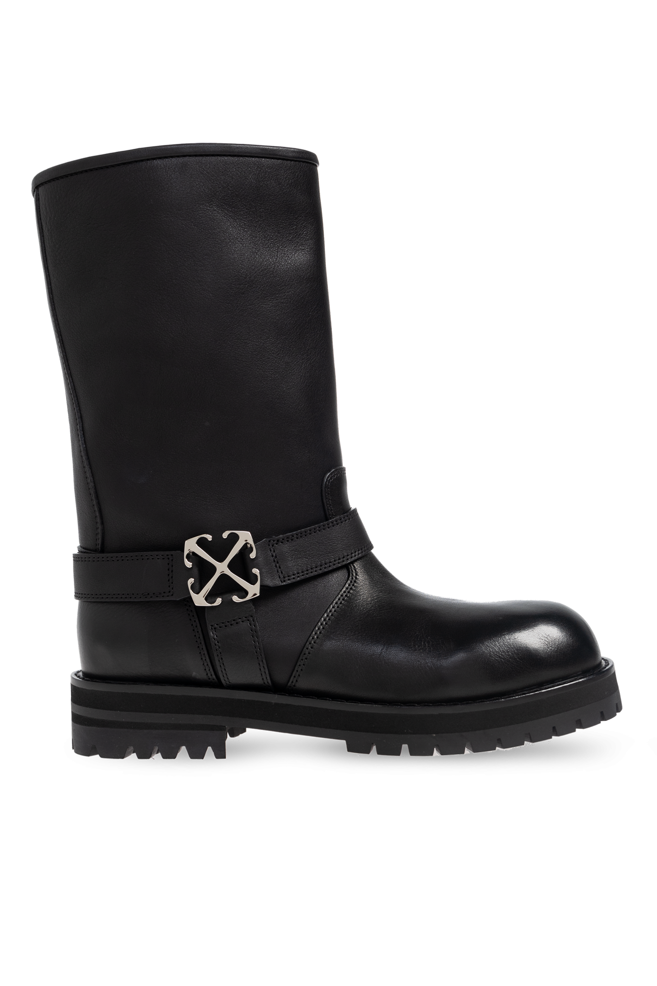 Off-White Skórzane Botki, Mężczyźni, Czarny
