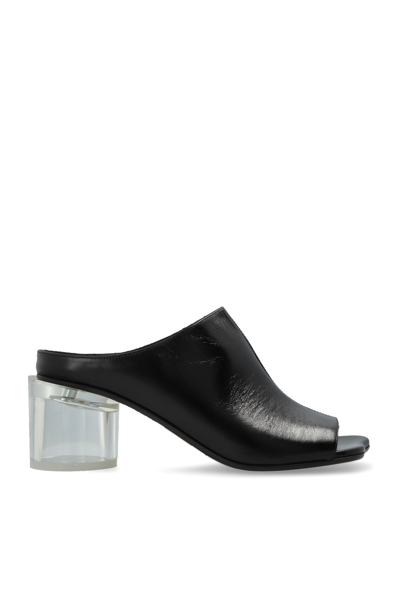 MM6 Maison Margiela Skórzane Klapki Na Obcasie, Kobiety, Czarny