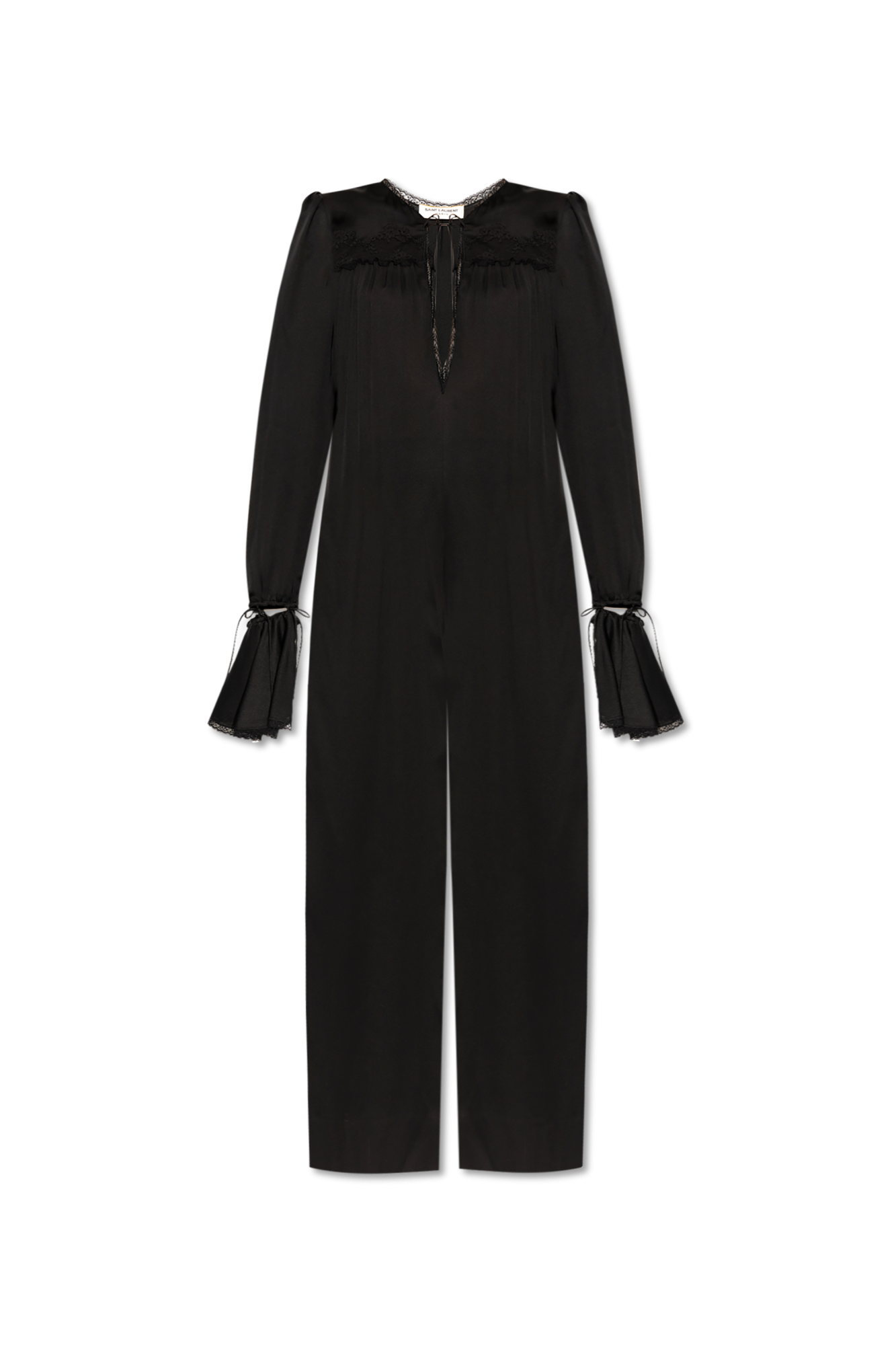 Saint Laurent Jedwabny Kombinezon Z Koronkowym Wykończeniem, Kobiety, Czarny