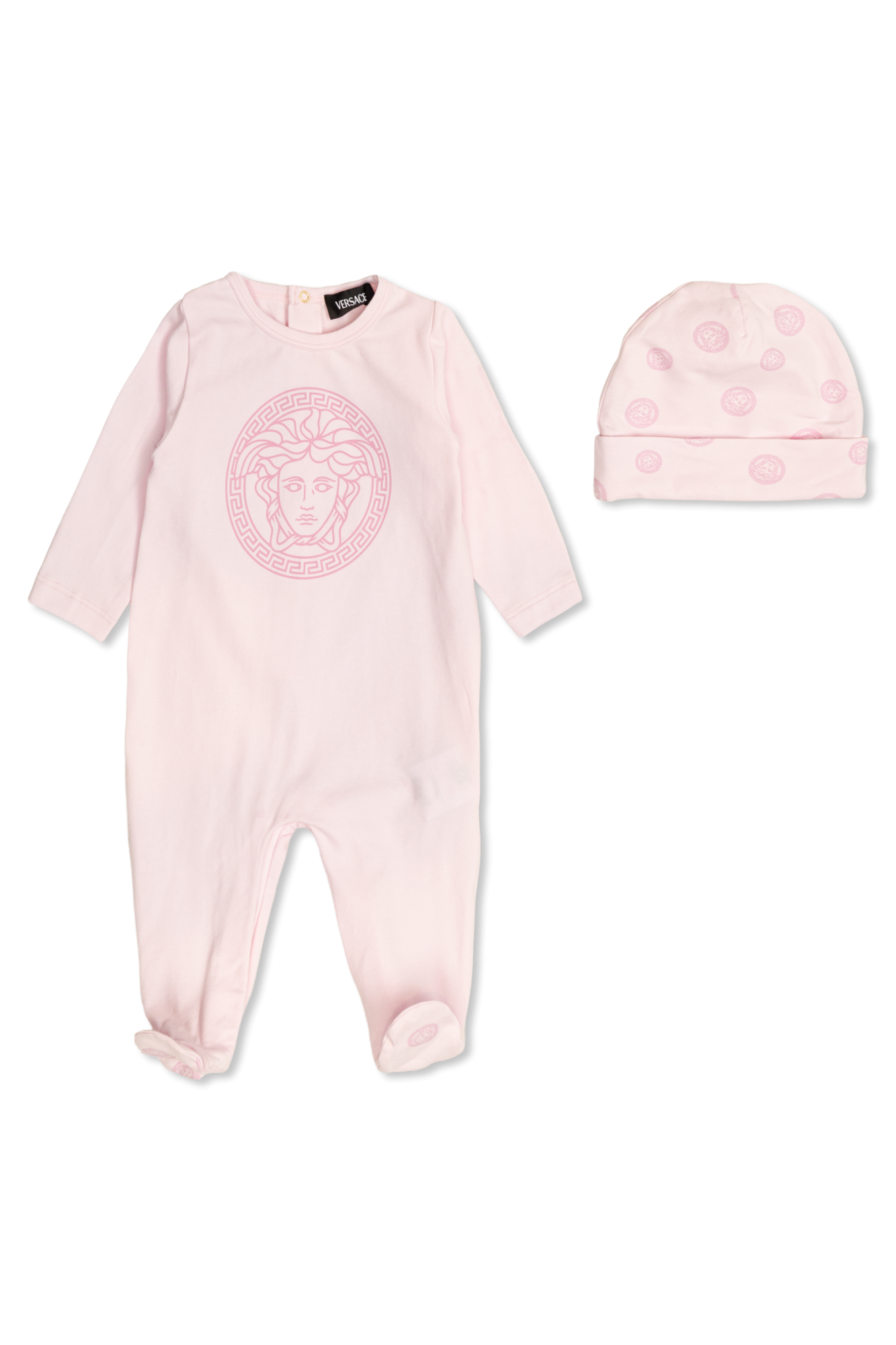 Versace Kids Komplet: Pajacyk Niemowlęcy, Czapeczka, Unisex, Różowy