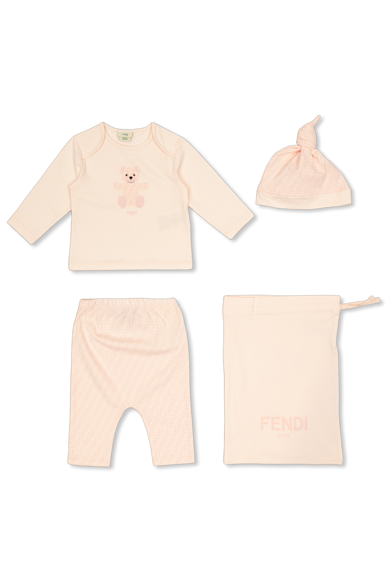 Fendi Kids Komplet: Czapka, T-shirt Z Długimi Rękawami I Spodnie, Unisex, Różowy