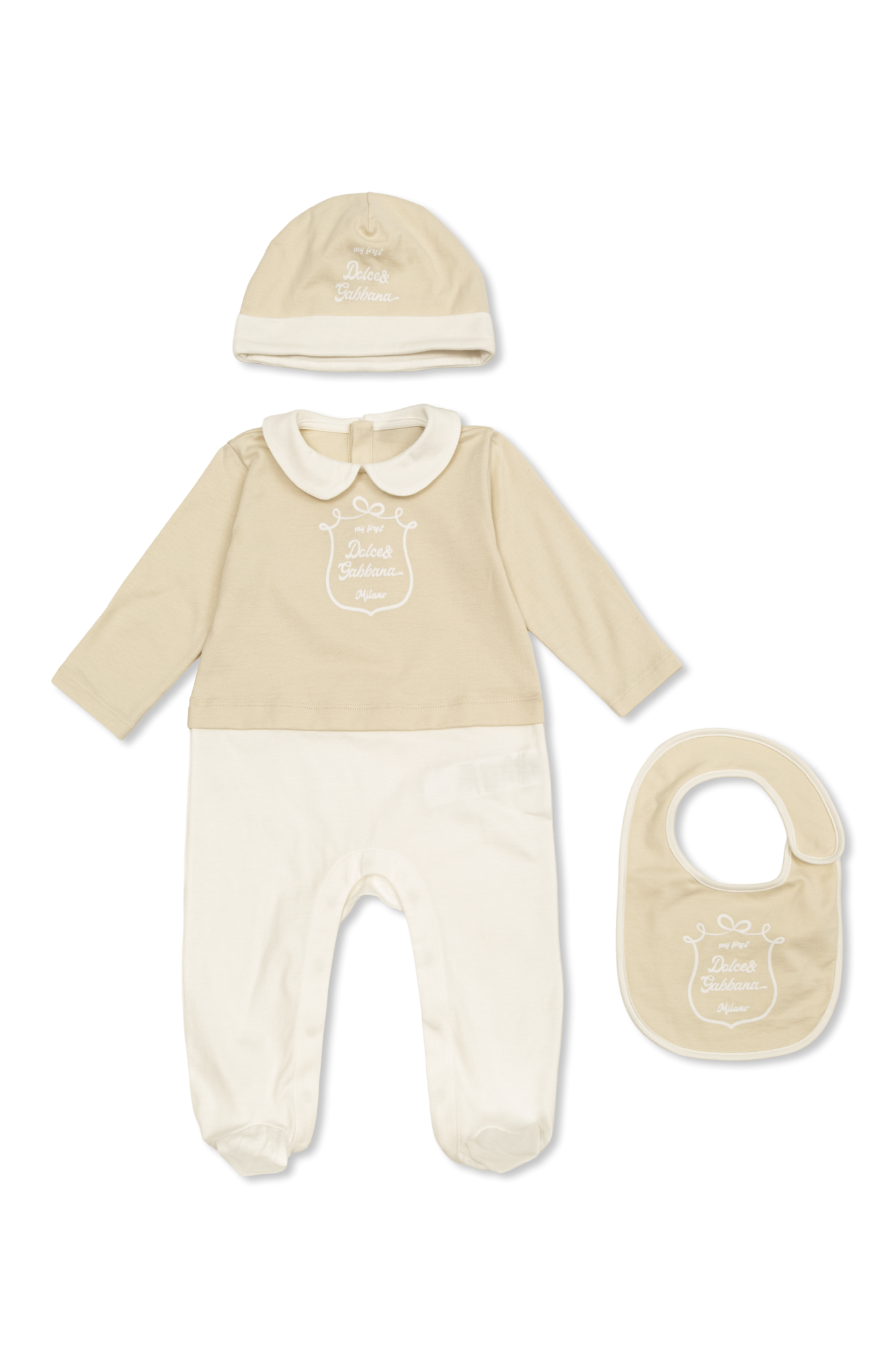 Dolce & Gabbana Kids Komplet Niemowlęcy: Pajacyk, Czapka I śliniak, Unisex, Kremowy