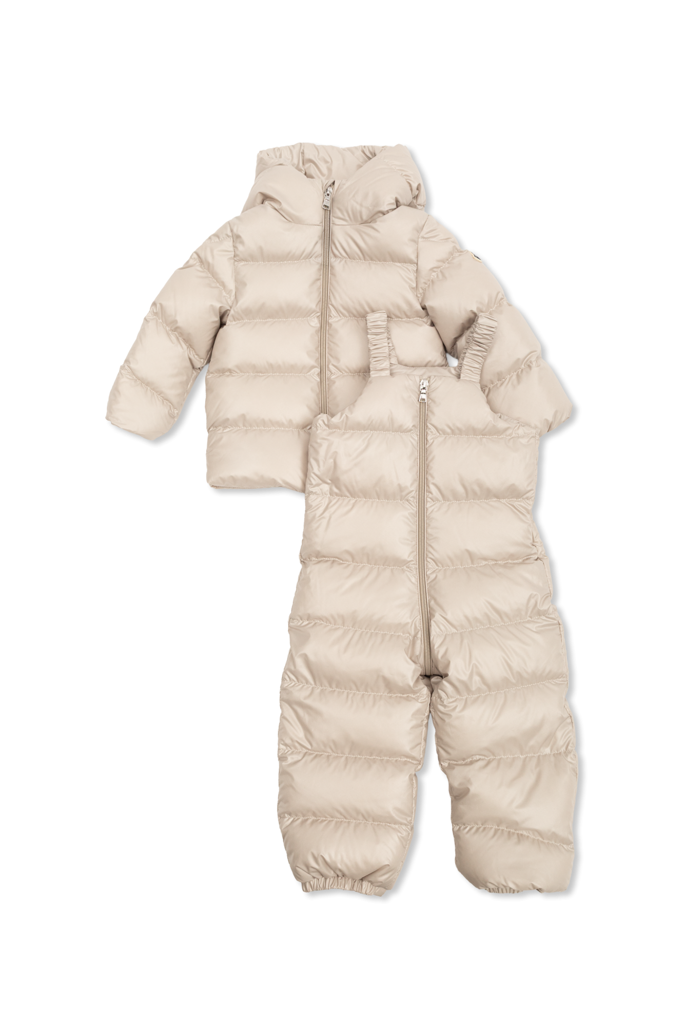 Moncler Enfant Komplet: Puchowe Spodnie Na Szelkach, Puchowa Kurtka, Unisex, Kremowy