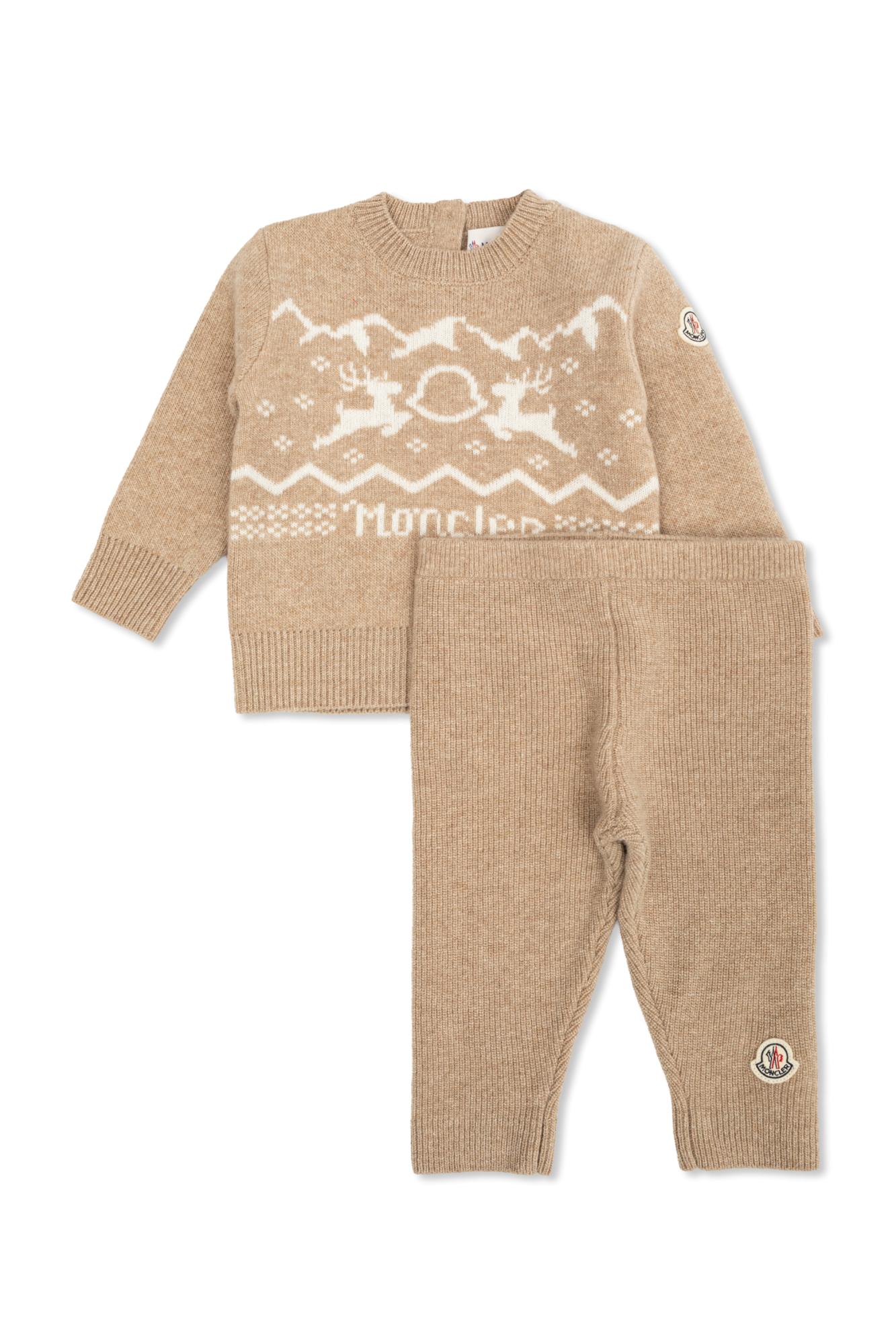 Moncler Enfant Wełniany Komplet: Sweter, Spodnie, Unisex, Beżowy
