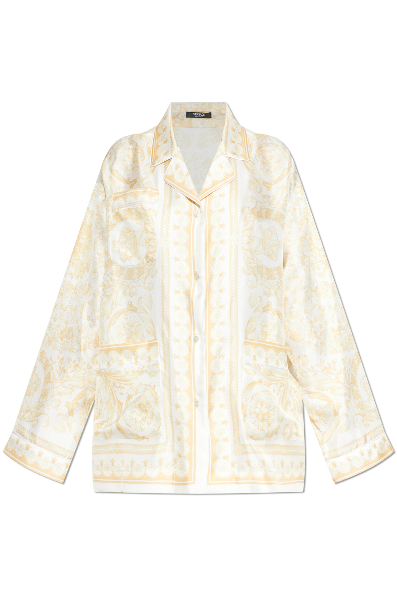 Versace Jedwabna Koszula Z Nadrukiem `La Coupe Des Dieux`, Kobiety, Kremowy