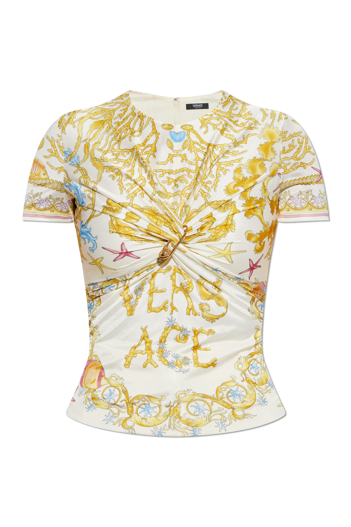 Versace Top Z Dekoracyjnym Drapowaniem I Agrawką, Kobiety, Kremowy