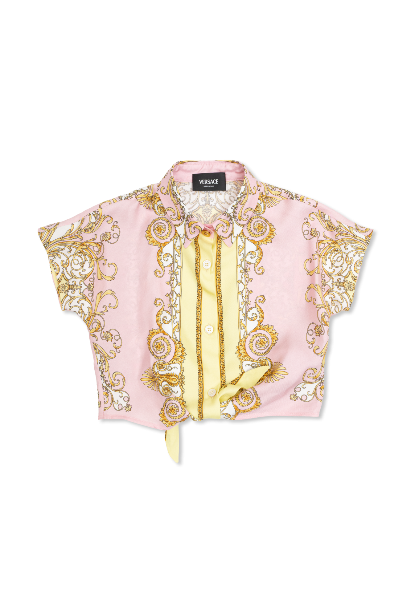 Versace Kids Jedwabna Koszula Z Krótkimi Rękawami, Unisex, Różowy