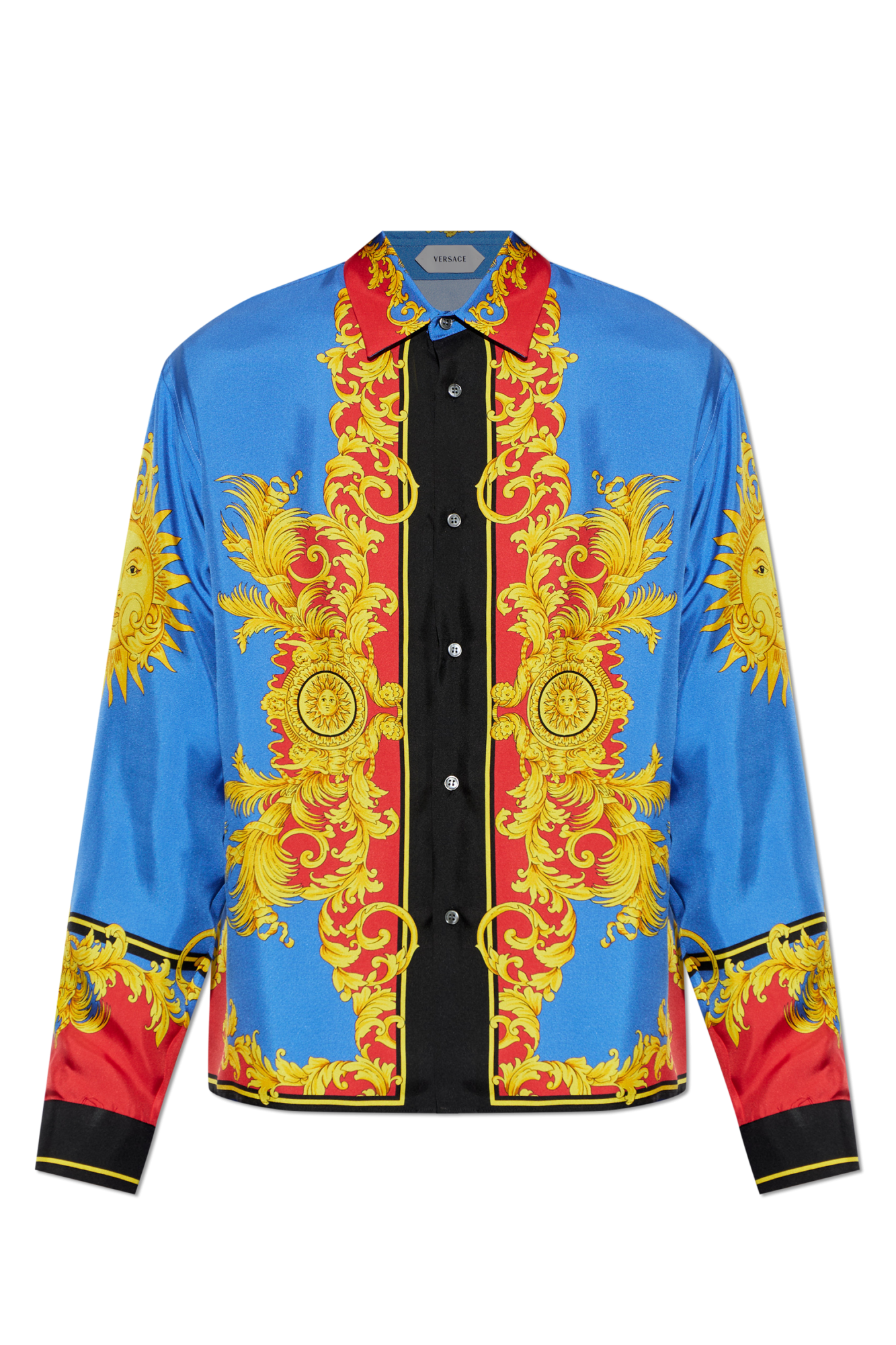 Versace Jedwabna Koszula Z Nadrukiem `The Sun`, Mężczyźni, Multikolor