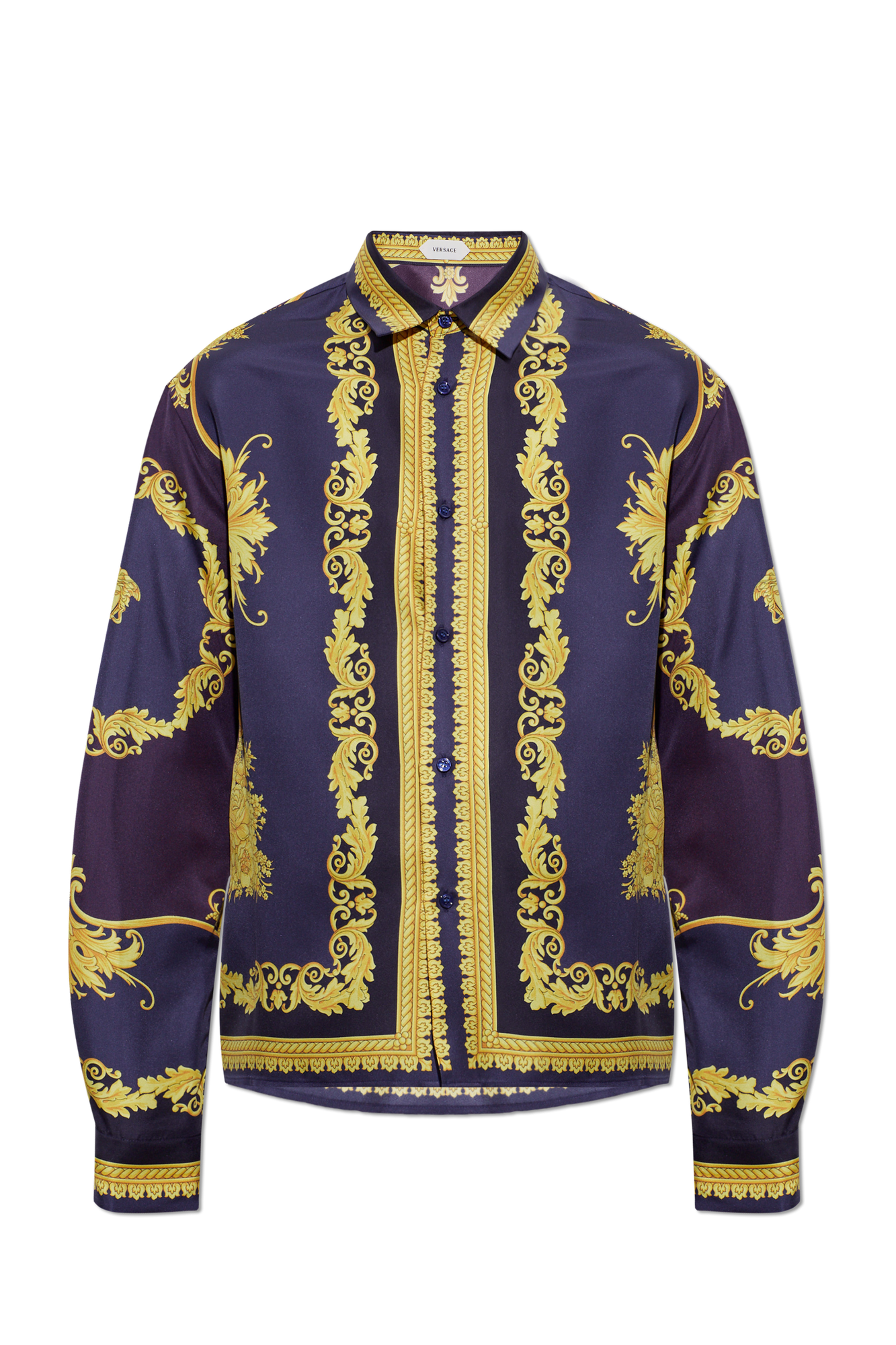Versace Jedwabna Koszula Ze Wzorem, Mężczyźni, Granatowy