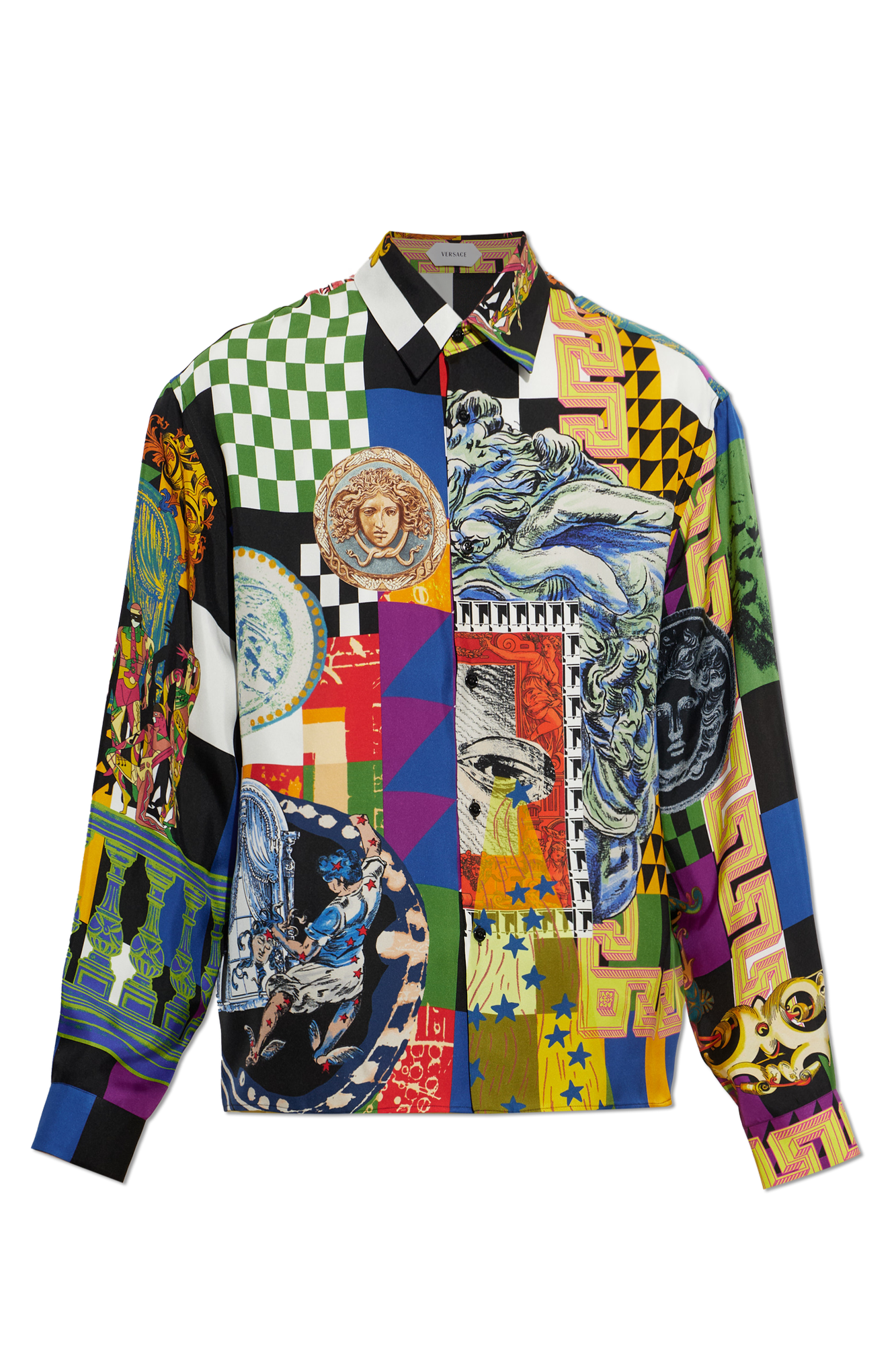 Versace Jedwabna Koszula Z Nadrukiem `Medusa Collage`, Mężczyźni, Multikolor