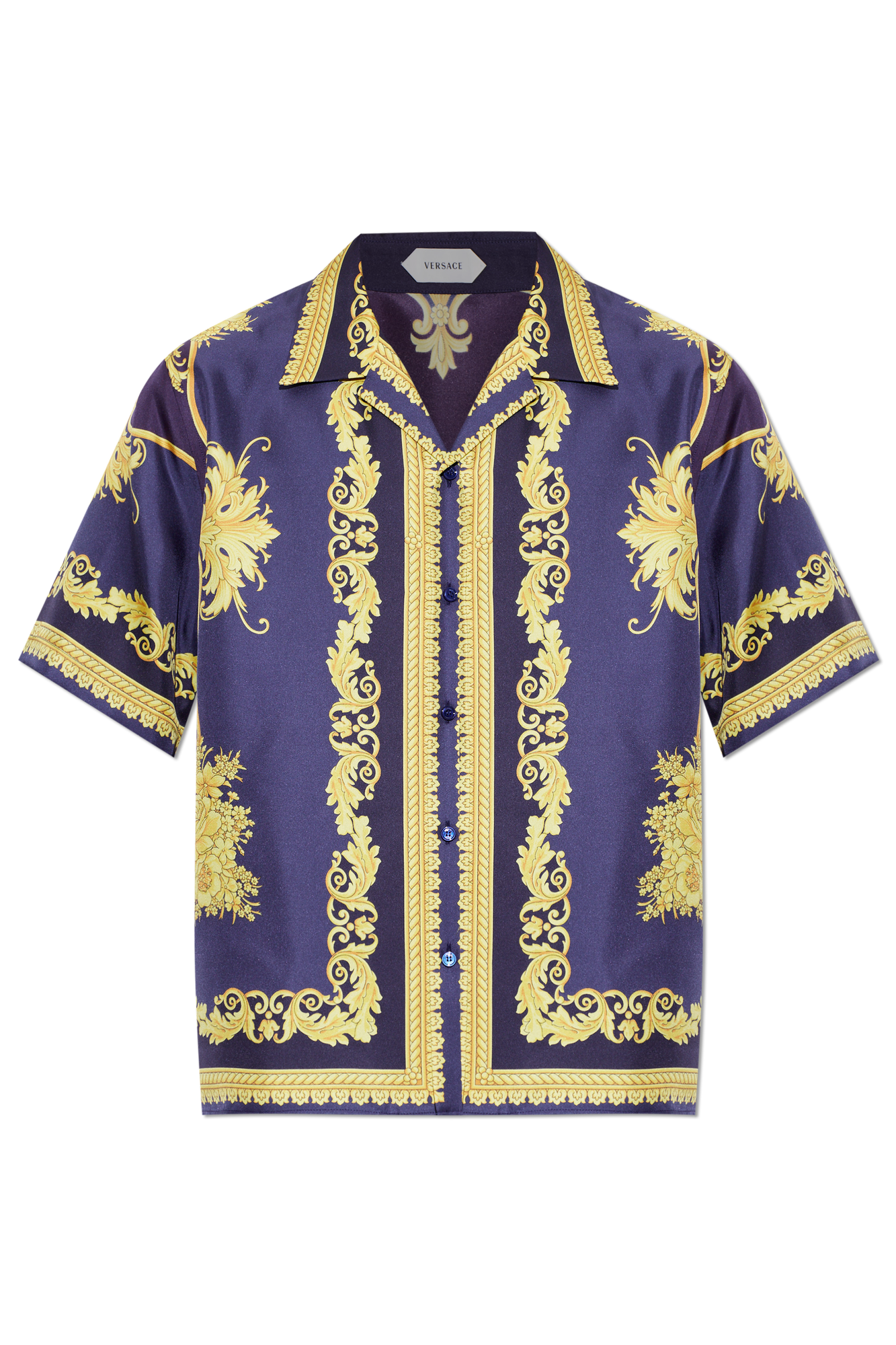 Versace Jedwabna Koszula  Z Nadrukiem `New Barocco`, Mężczyźni, Multikolor