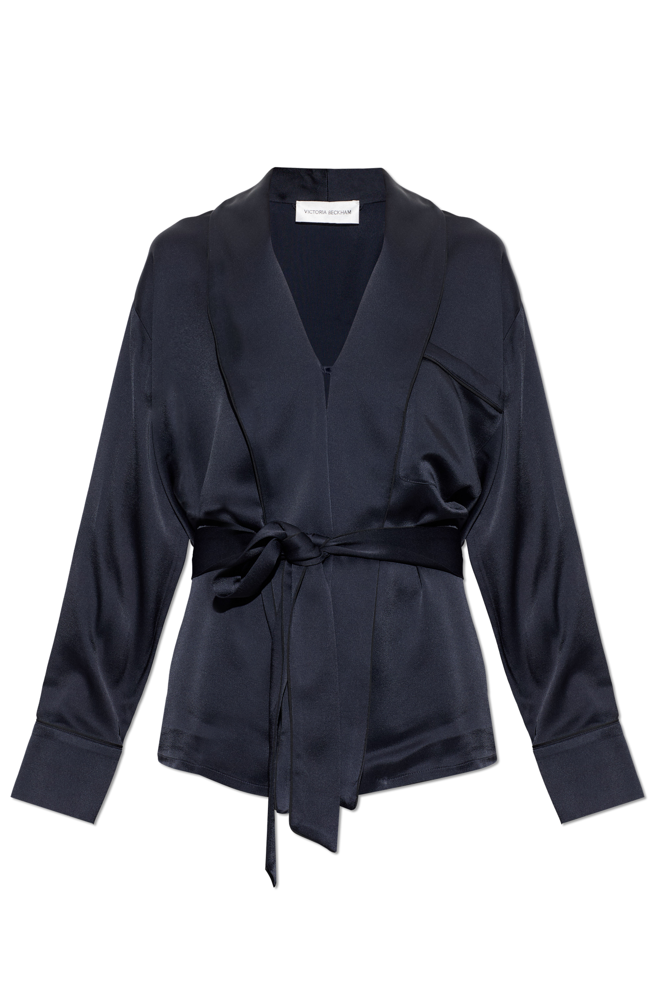 Victoria Beckham Satynowa Marynarka Z Paskiem, Kobiety, Czarny
