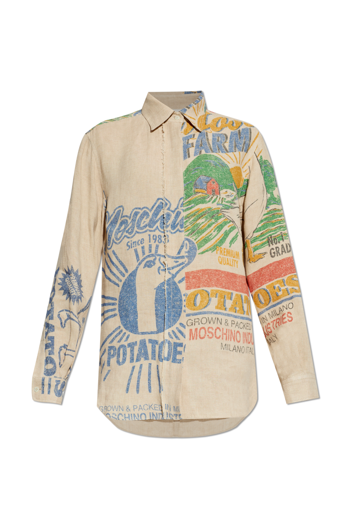 Moschino Lniana Koszula, Kobiety, Beżowy