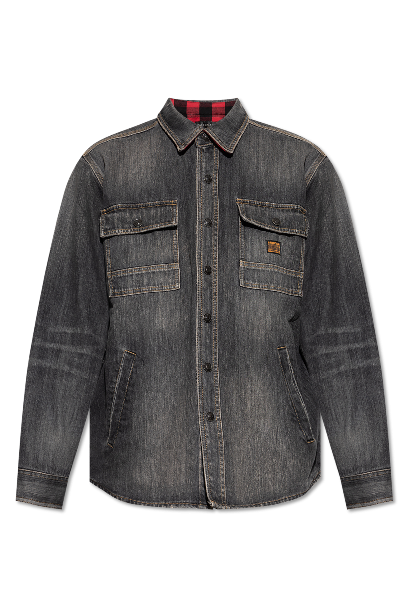 Balenciaga Jeansowa Koszula Z Efektem `vintage`, Mężczyźni, Szary