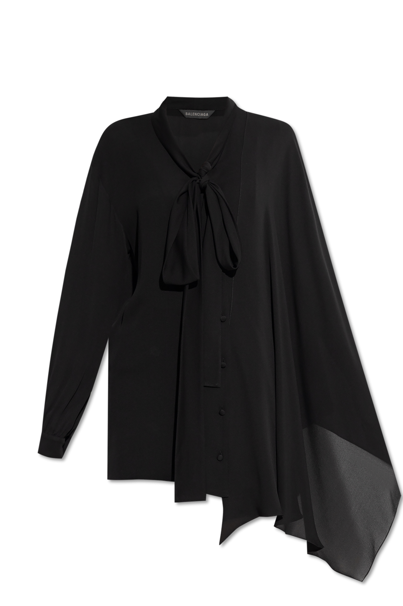 Balenciaga Jedwabna Koszula Z Wiązaniem Przy Dekolcie, Kobiety, Czarny