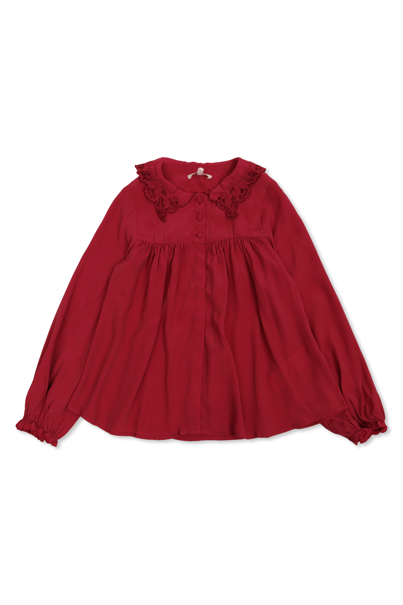 Chloé Kids Koszula Z Koronkowym Kołnierzem, Unisex, Czerwony