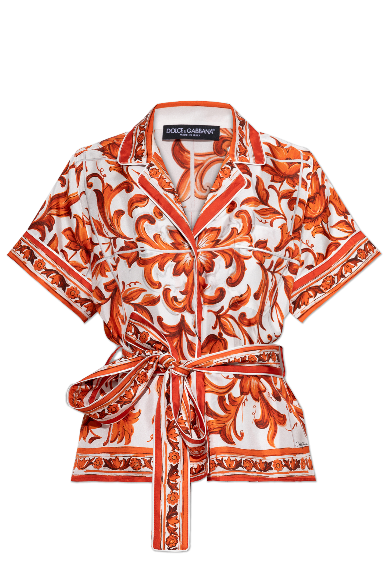 Dolce & Gabbana Jedwabna Koszula Z Nadrukiem `Majolica`, Kobiety, Czerwony