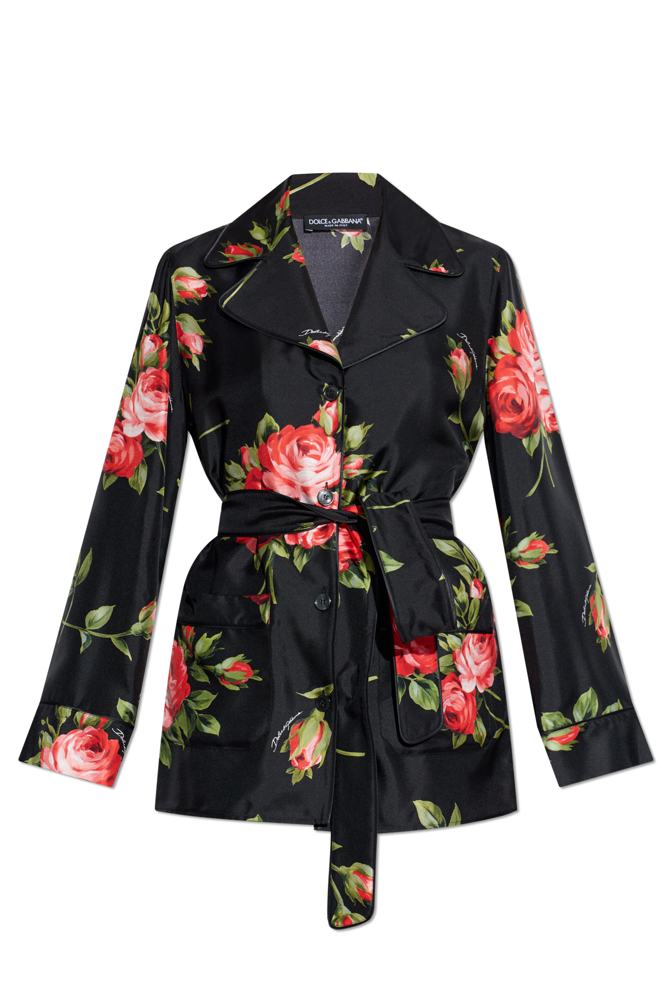 Dolce & Gabbana Jedwabna Koszula Z Paskiem, Kobiety, Czarny