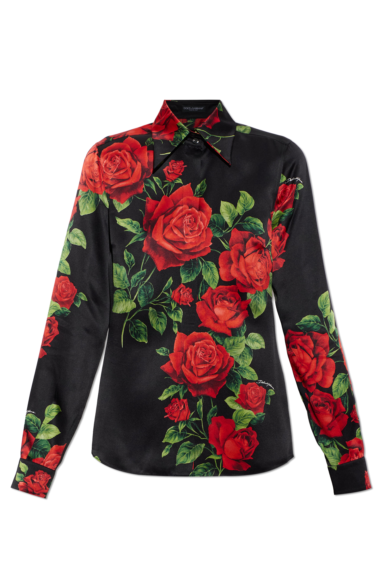 Dolce & Gabbana Jedwabna Koszula Z Motywem Kwiatowym, Kobiety, Czarny