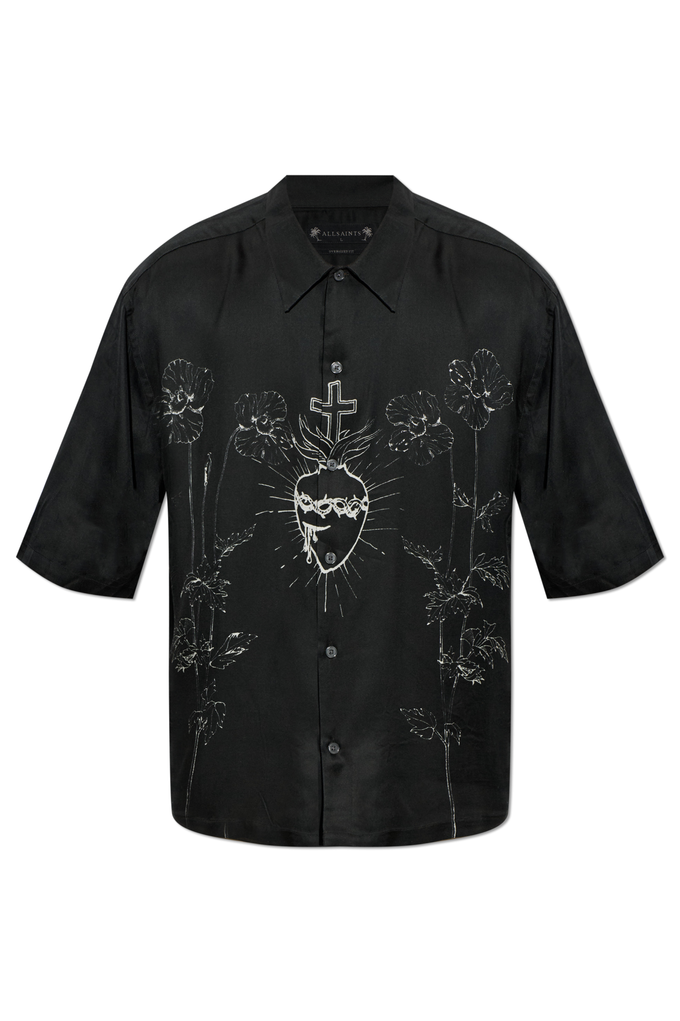 AllSaints Koszula ‘Fleur’, Mężczyźni, Czarny