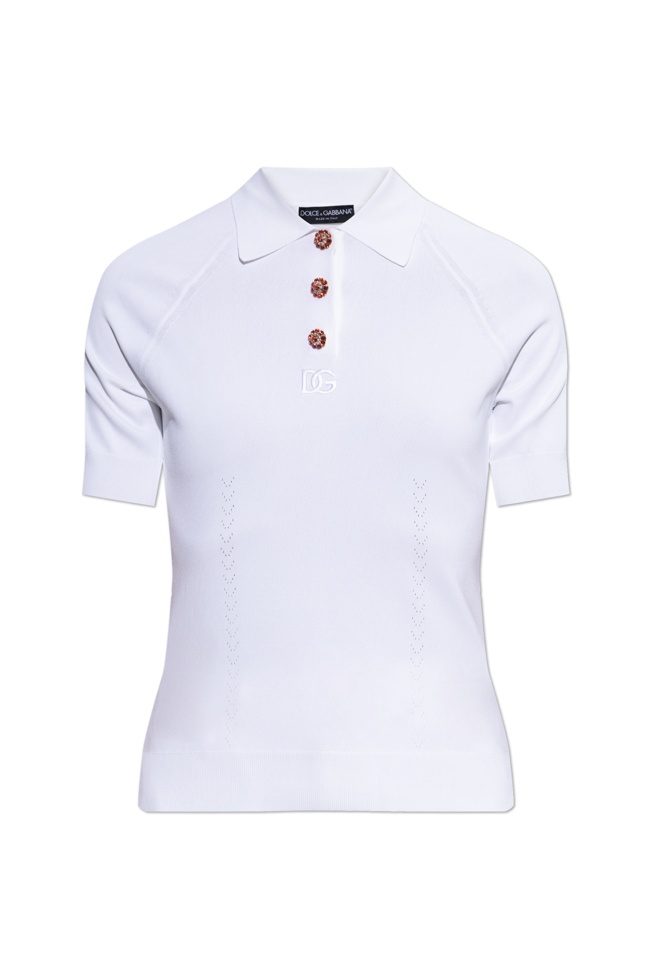 Dolce & Gabbana Polo Z Kryształowymi Guzikami, Kobiety, Biały