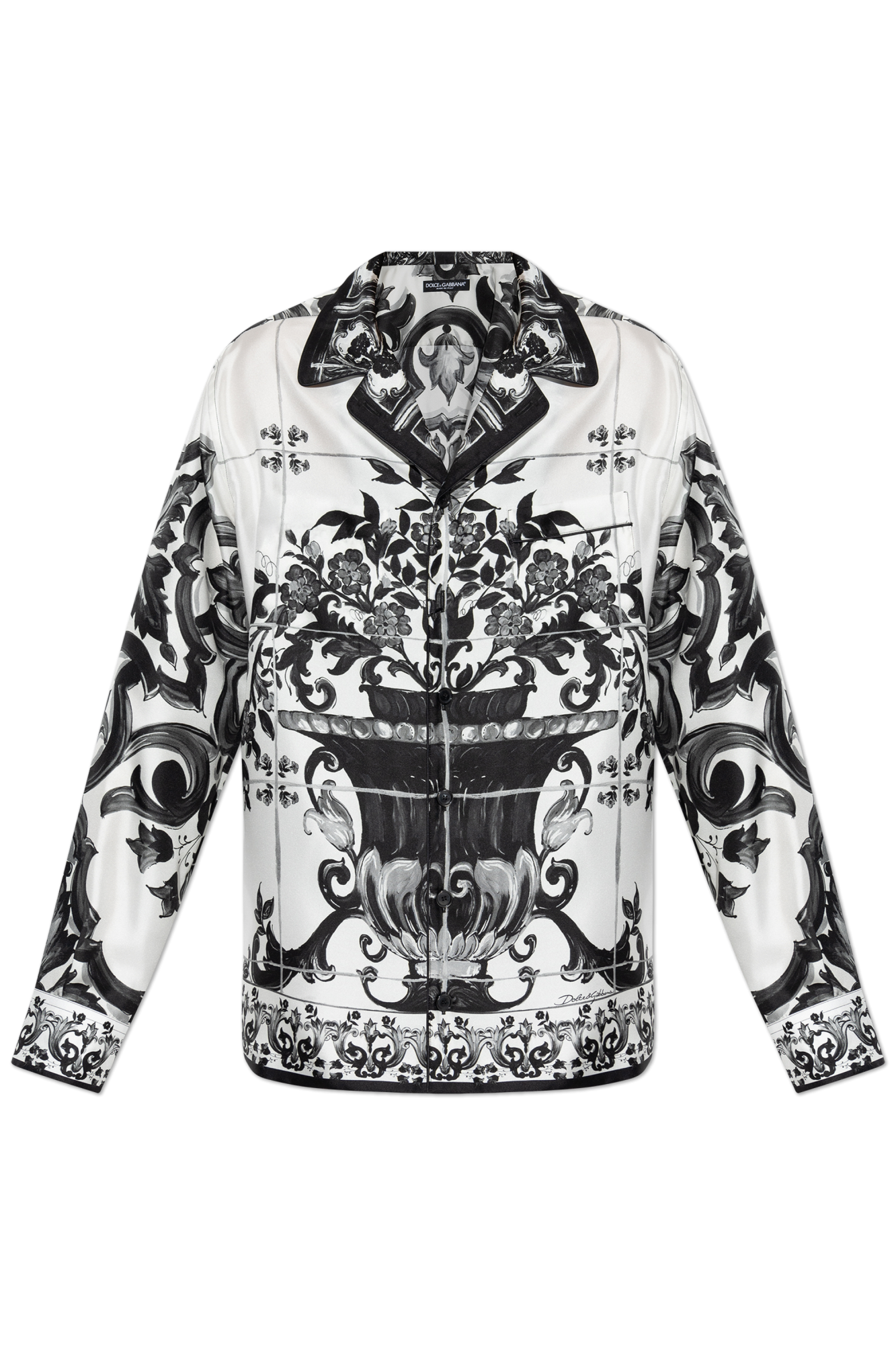 Dolce & Gabbana Jedwabna Koszula Z Motywem Kwiatowym, Mężczyźni, Biały