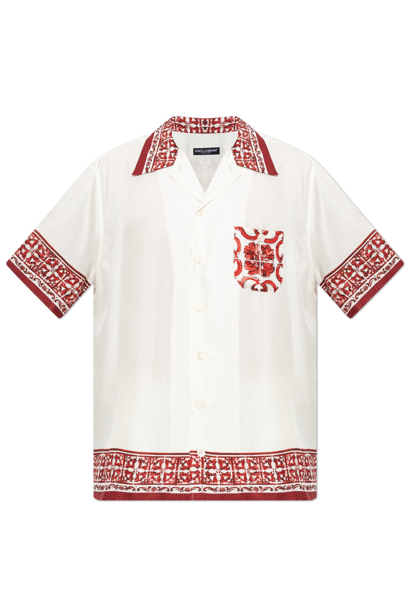 Dolce & Gabbana Jedwabna Koszula Z Nadrukiem `Majolica`, Mężczyźni, Biały